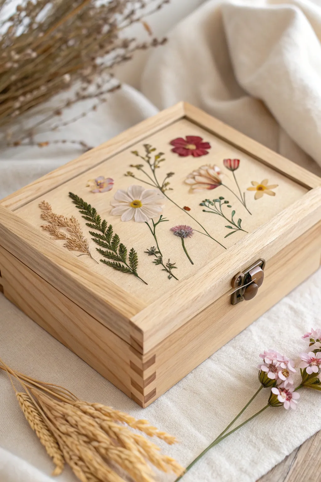 Store your cherished memories with elegance in this pressed flower memory box.