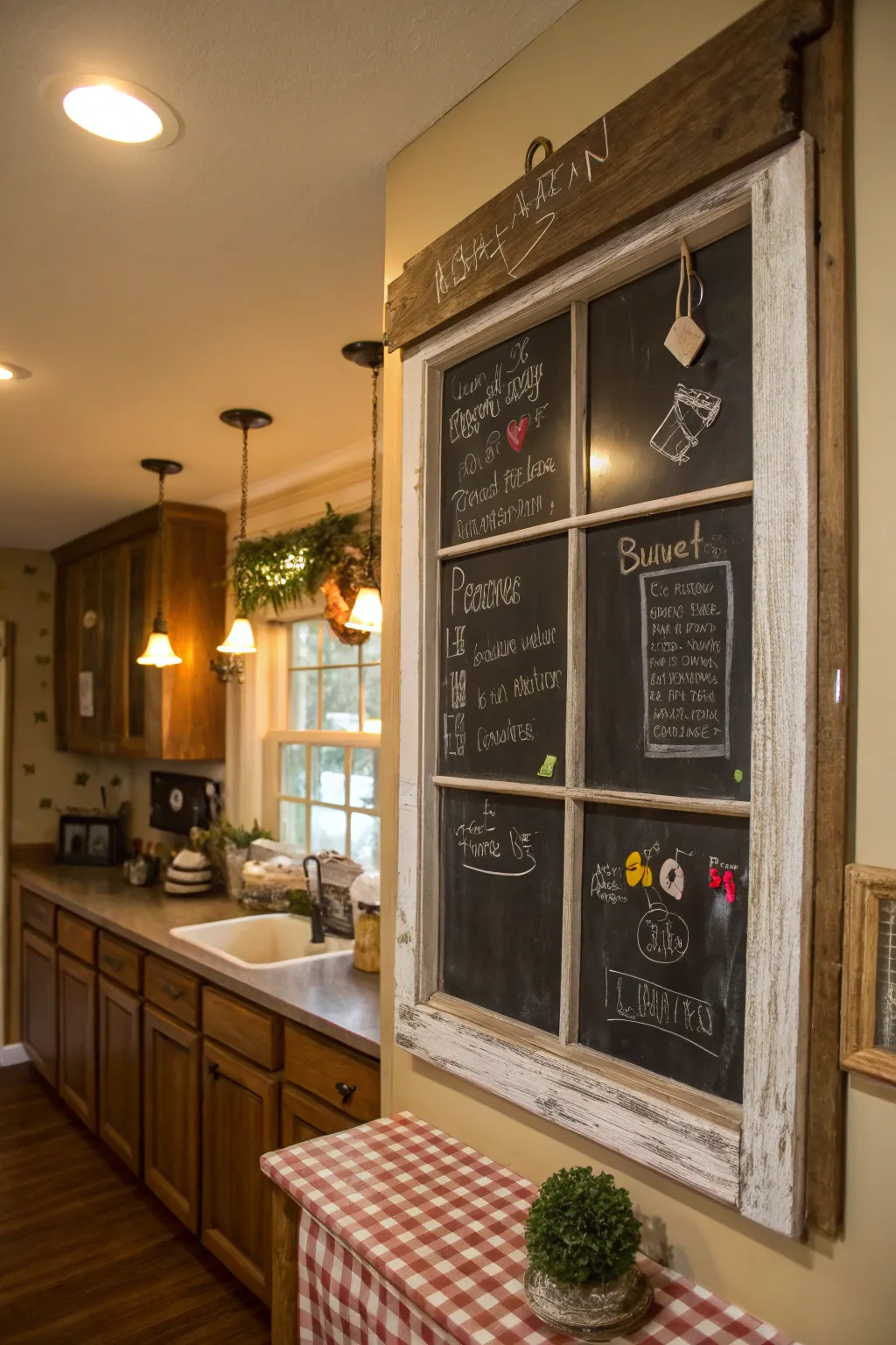 A chalkboard window frame is both fun and functional.