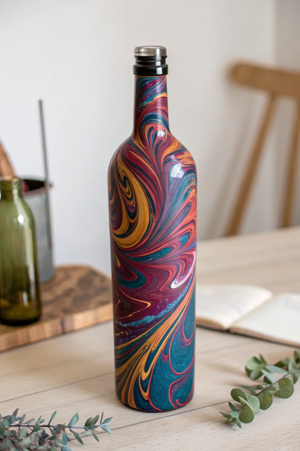 Transform ordinary wine bottles into stunning art pieces with hydrodip swirls — a perfect blend of craftsmanship and bold beauty!