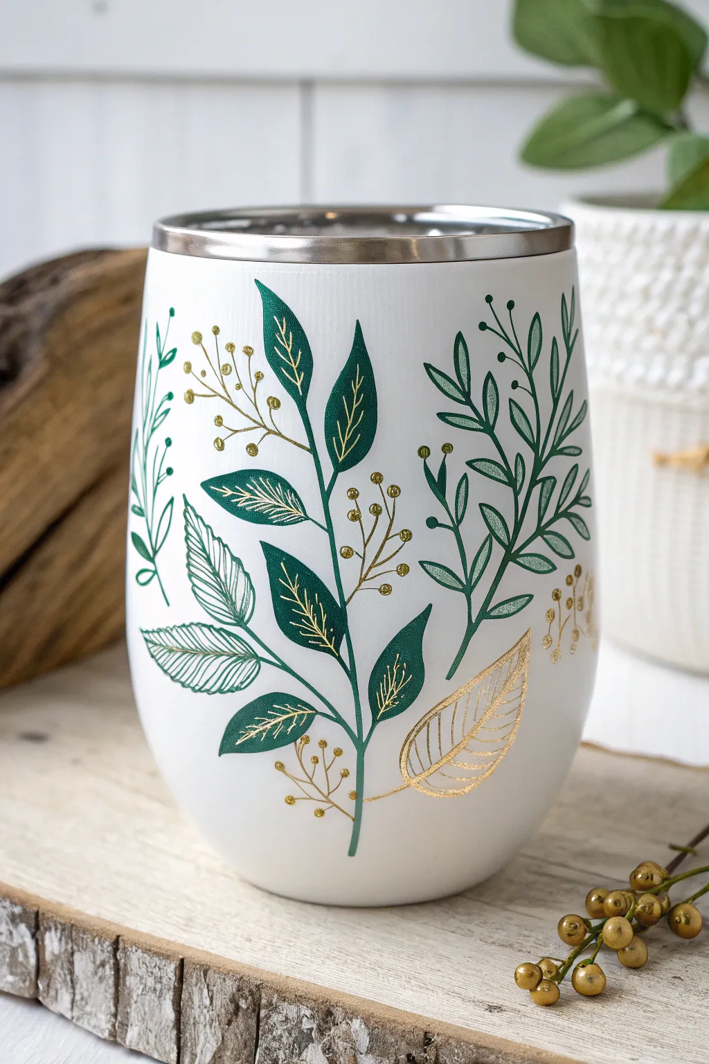 Sip in style with nature's elegance. This botanical wine tumbler is a perfect blend of minimalism and boho charm.