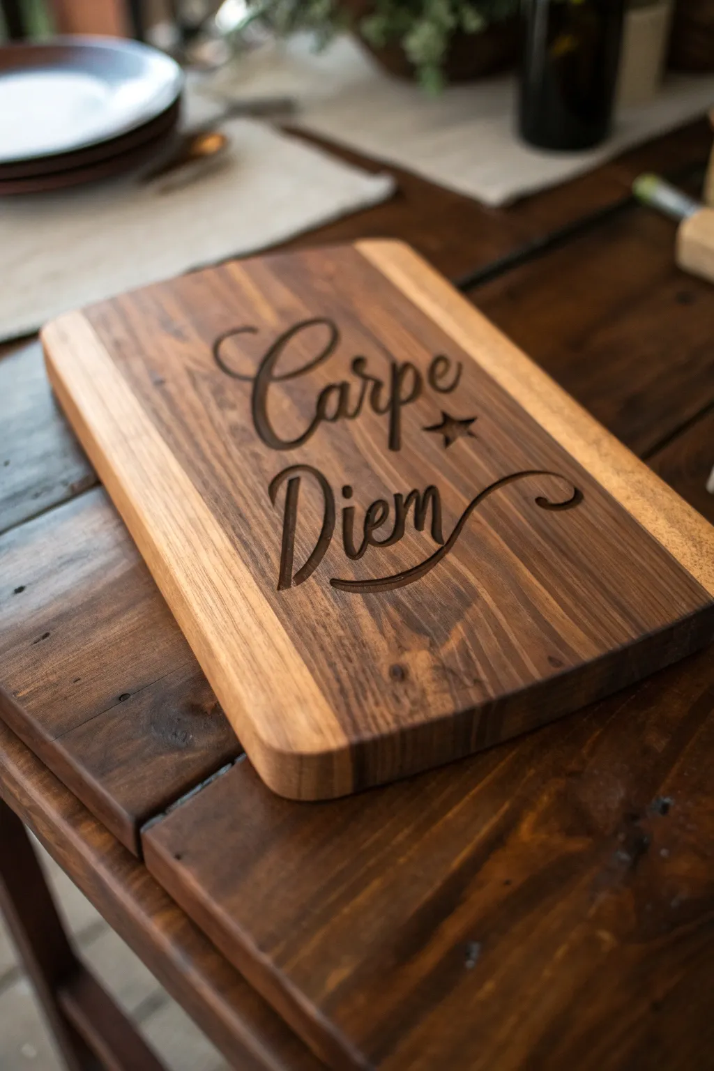 Seize the day with style: A beautifully crafted 'Carpe Diem' cutting board to inspire your mornings.