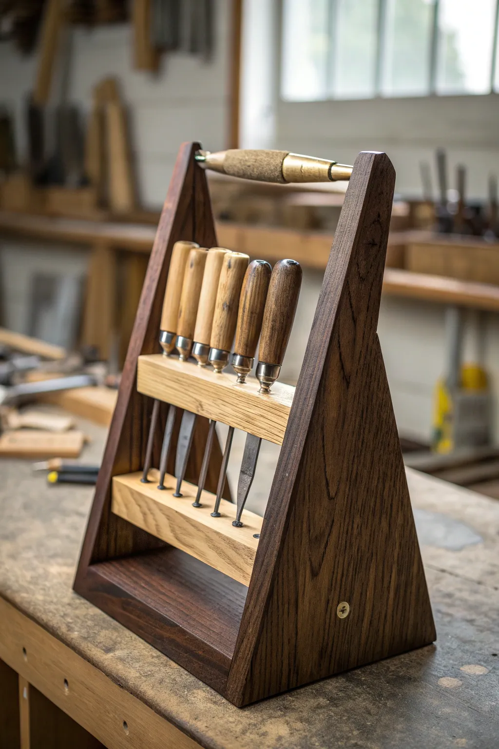 Elevate your workshop with a handcrafted A-frame tool stand: where form meets function.