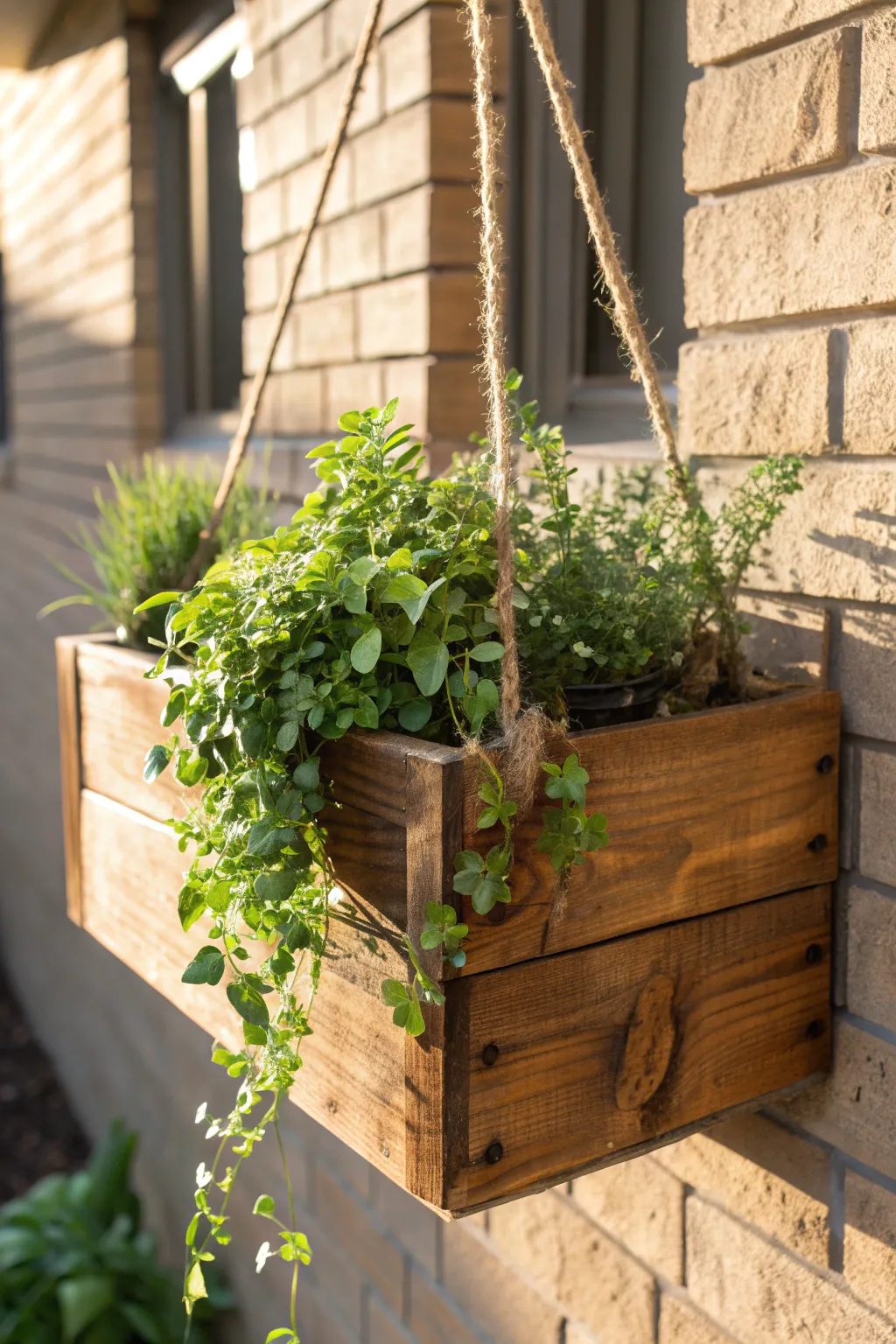Elevate your greenery with a handcrafted hanging wooden box, the perfect blend of style and simplicity for any porch or balcony.