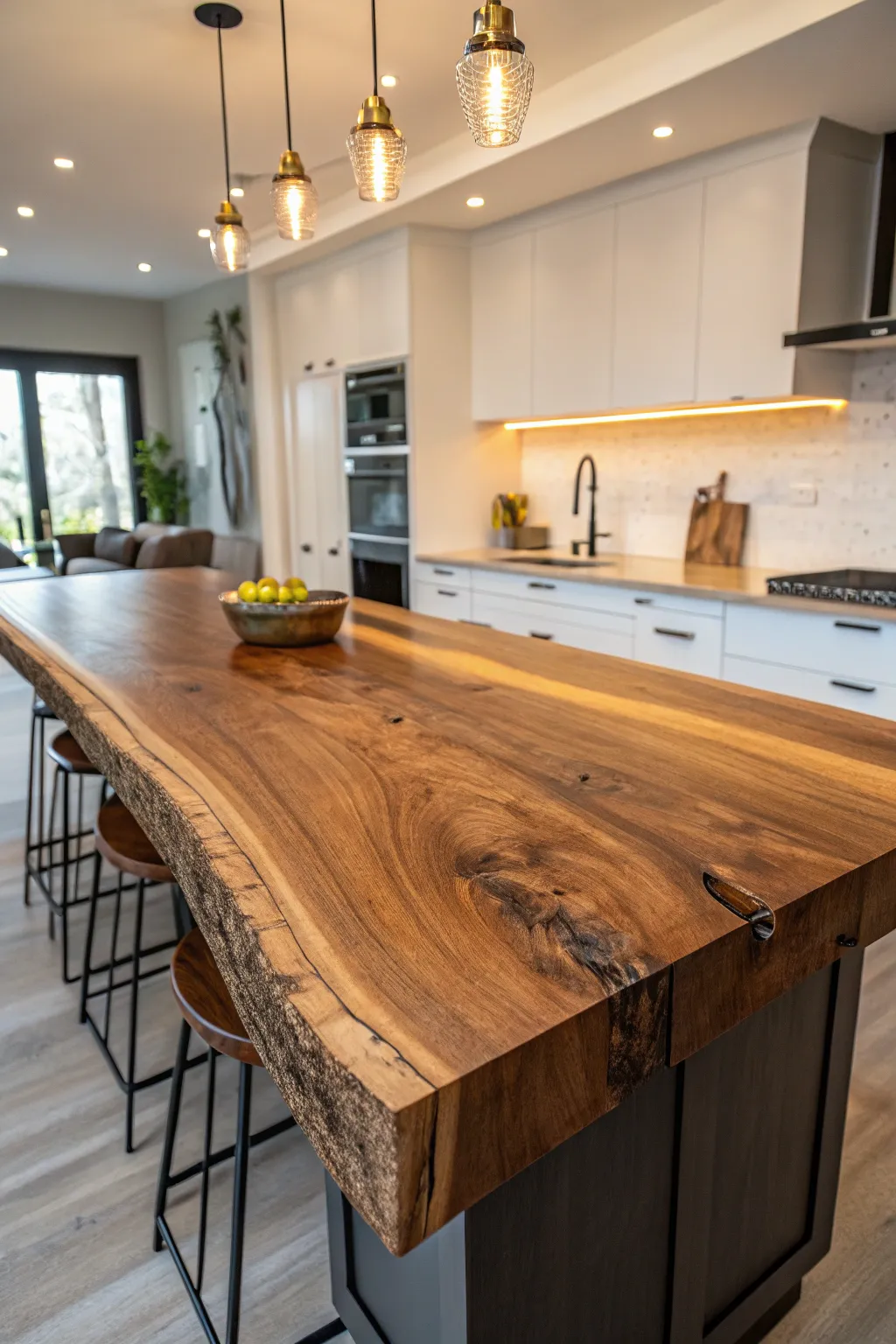 Transform your kitchen into a masterpiece with a stunning wood slab island.