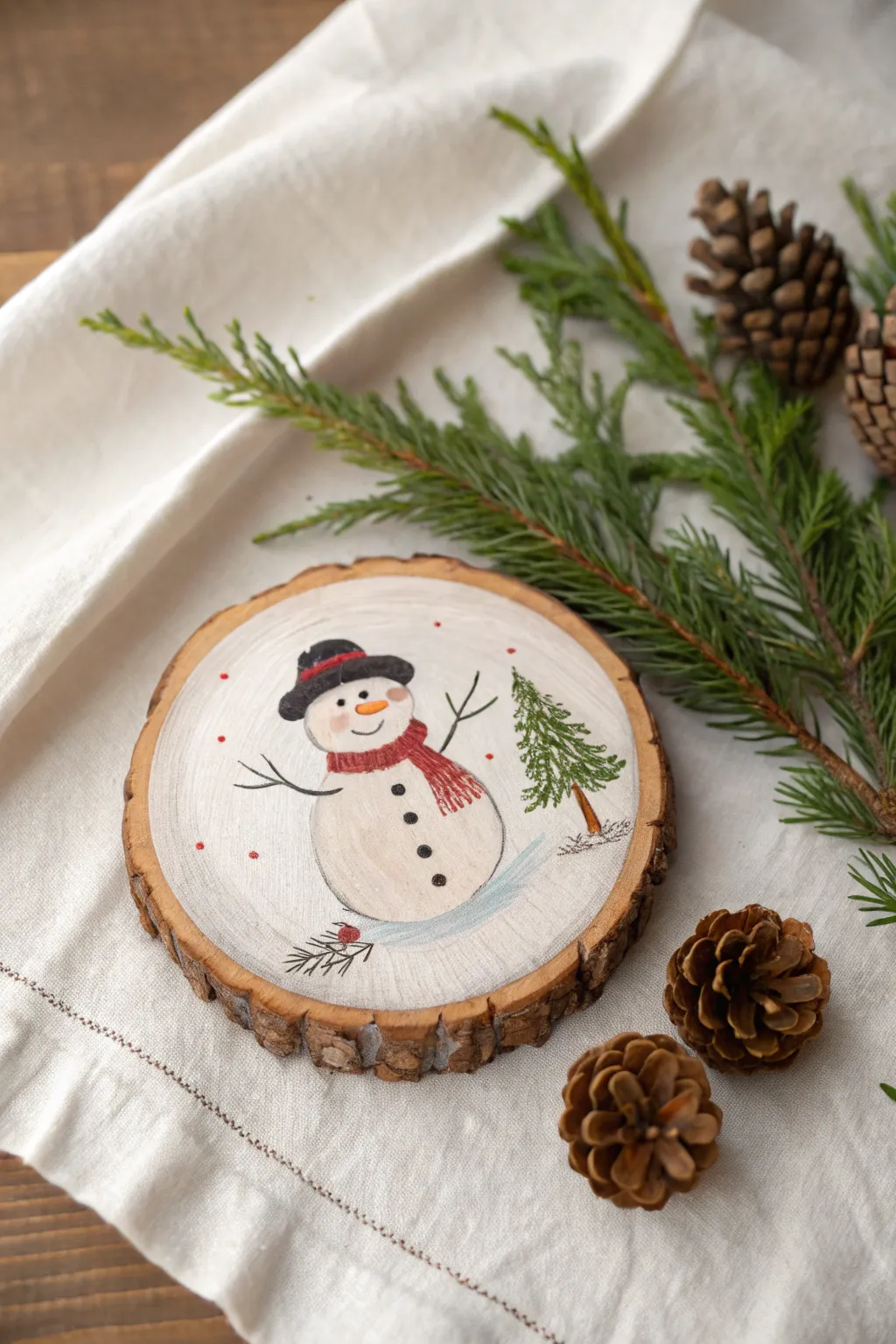 Embrace the holiday spirit with minimalistic painted wood slices that bring warmth and charm to any space.