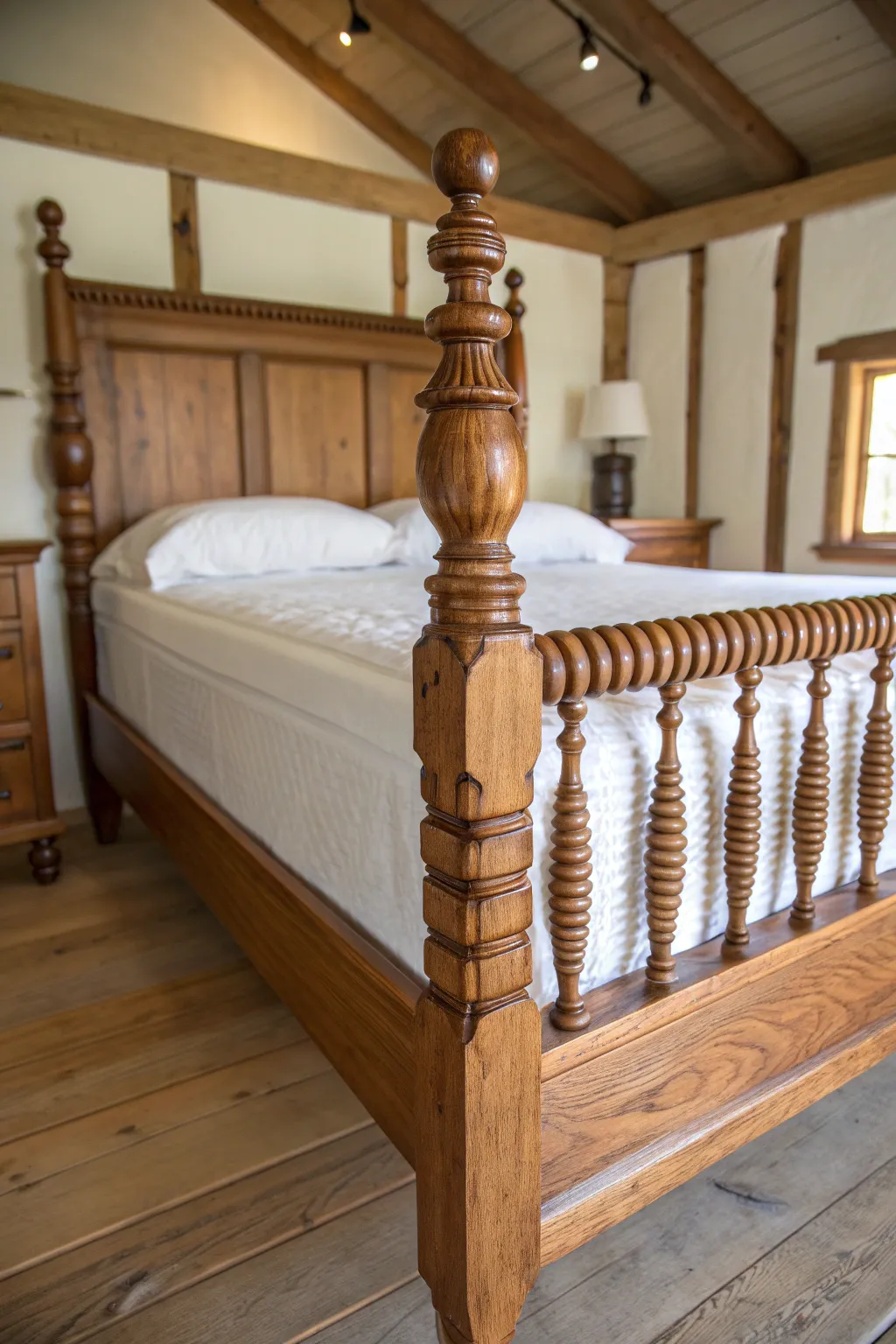 Elevate your bedroom with the timeless charm of a handcrafted spindle bed frame.
