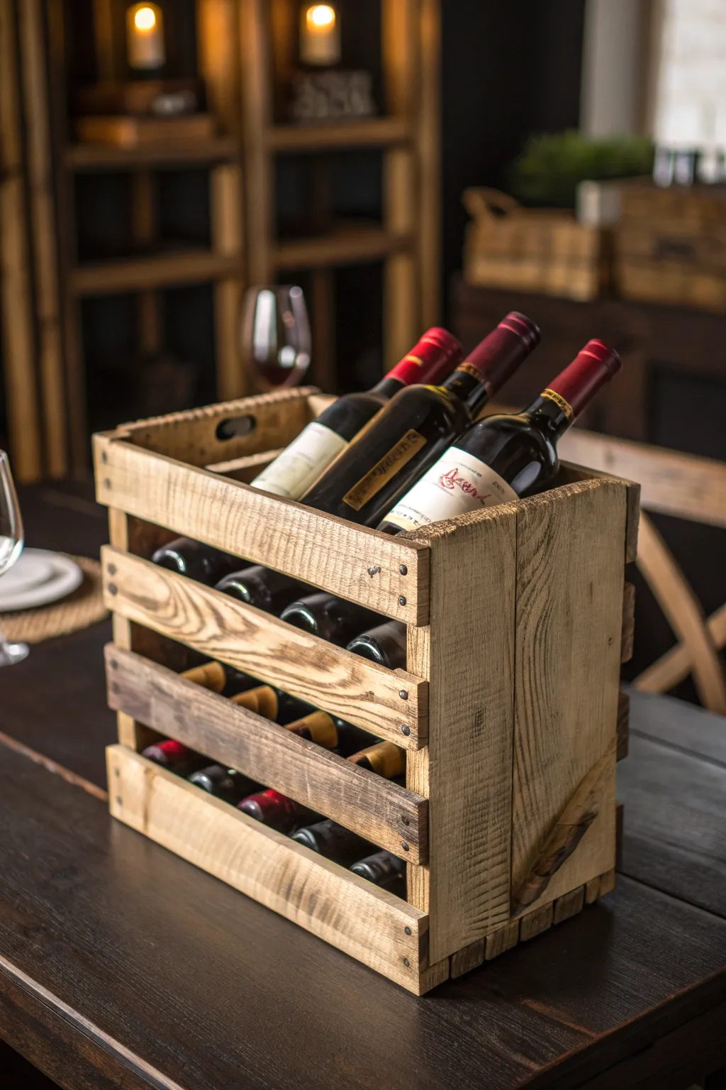 Elevate your wine collection with this artisanal wooden crate wine rack.