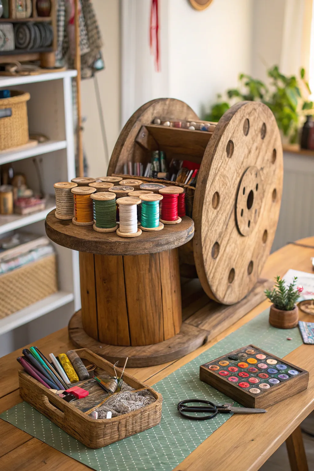 Elevate your craft space with this beautifully crafted wooden reel station.