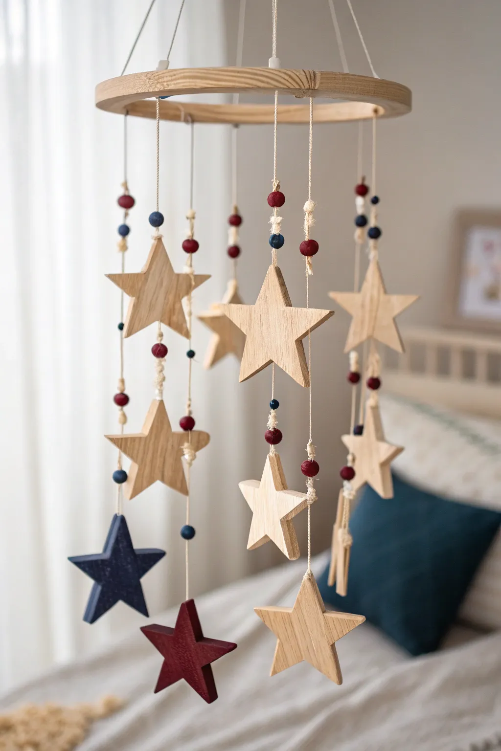 Enchanting wooden star mobile: a mesmerizing touch of Scandinavian-boho charm.
