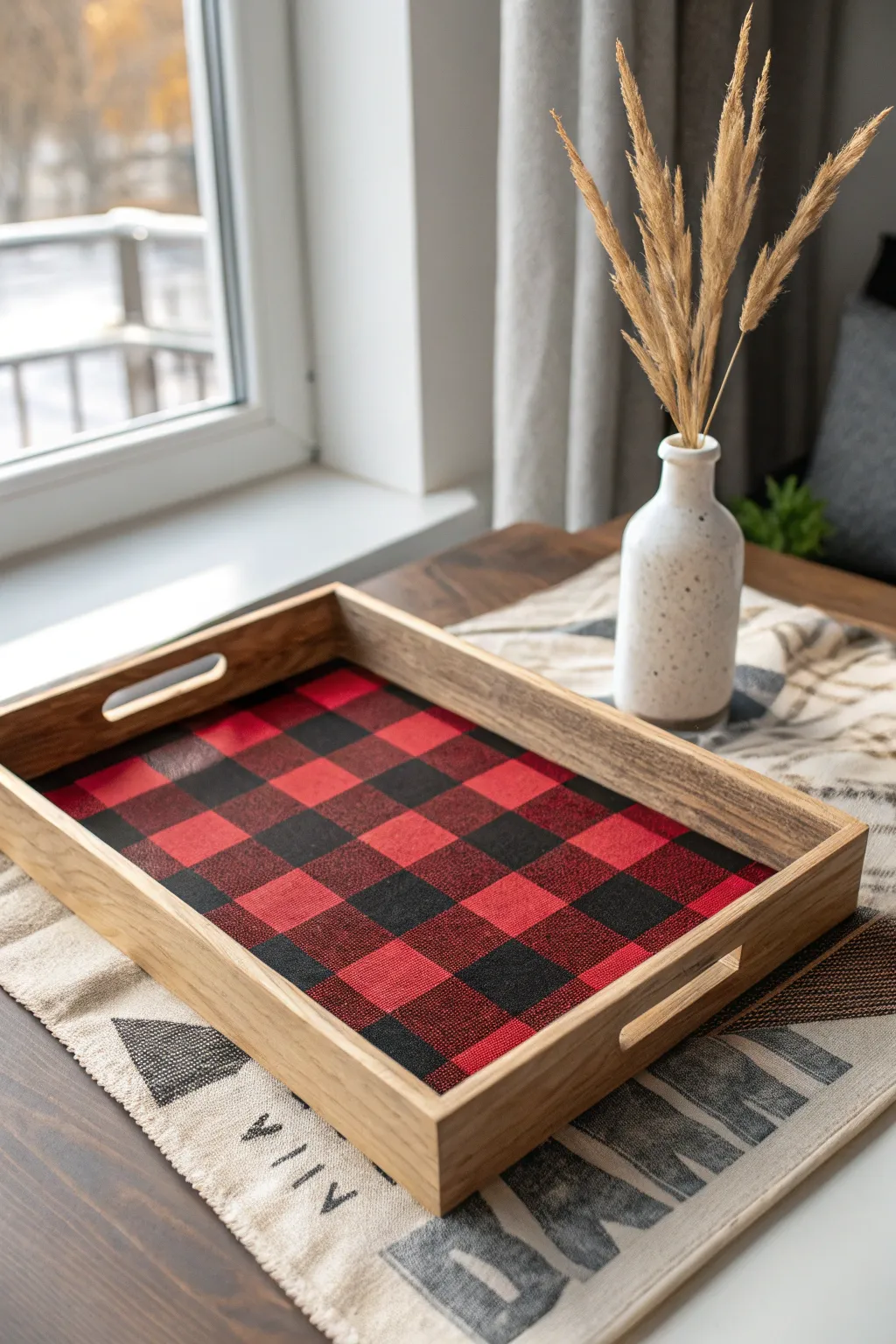 Transform your space with a touch of rustic charm—this buffalo plaid wooden tray brings bold beauty to minimalist decor.
