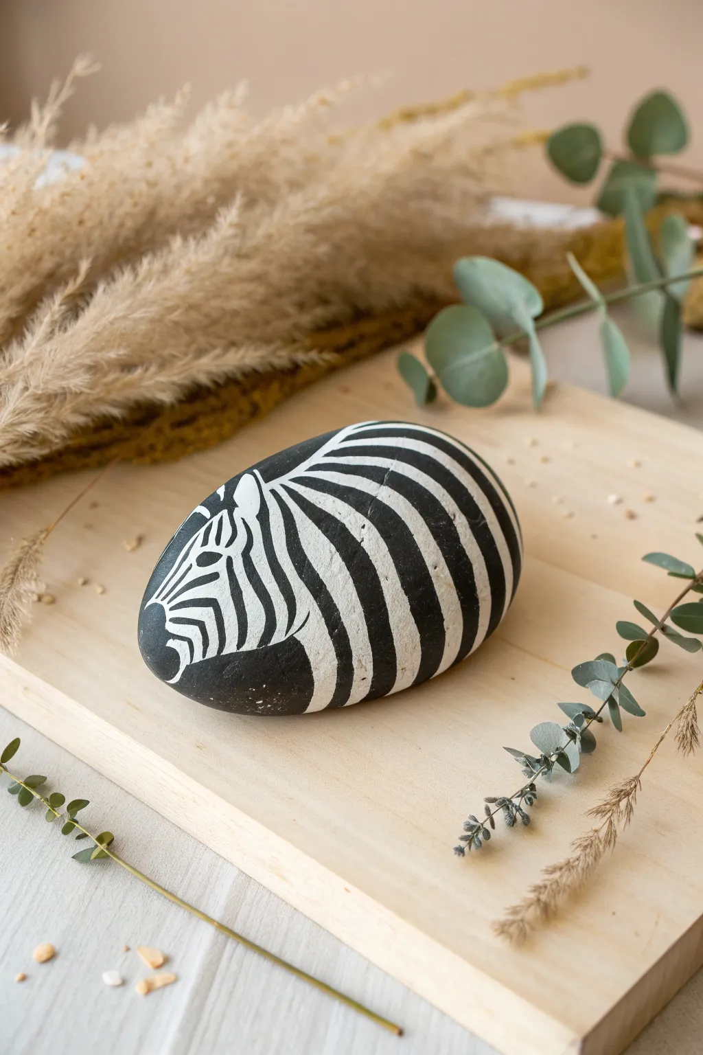 Bring a touch of the wild to your decor with this charming zebra rock painting—perfect for adding handcrafted elegance to any space!