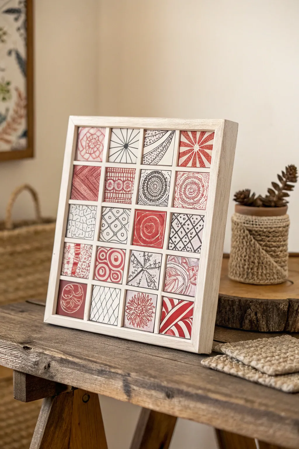 Explore the art of Zentangle with this stunning grid sampler that marries minimalist design with vibrant boho flair.