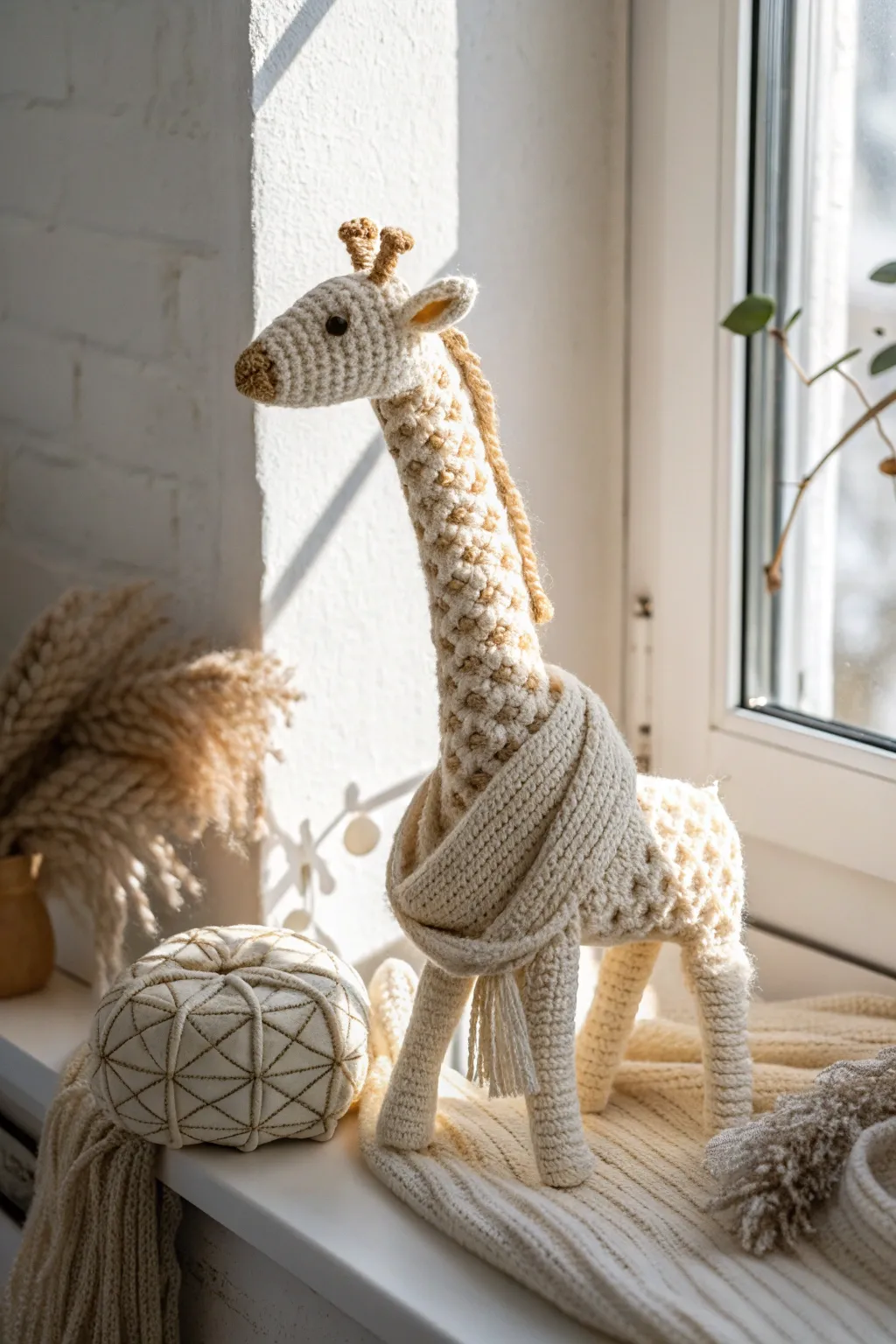 Embrace cozy craftsmanship with this yarn-wrapped giraffe, a perfect blend of minimalist elegance and Boho charm.