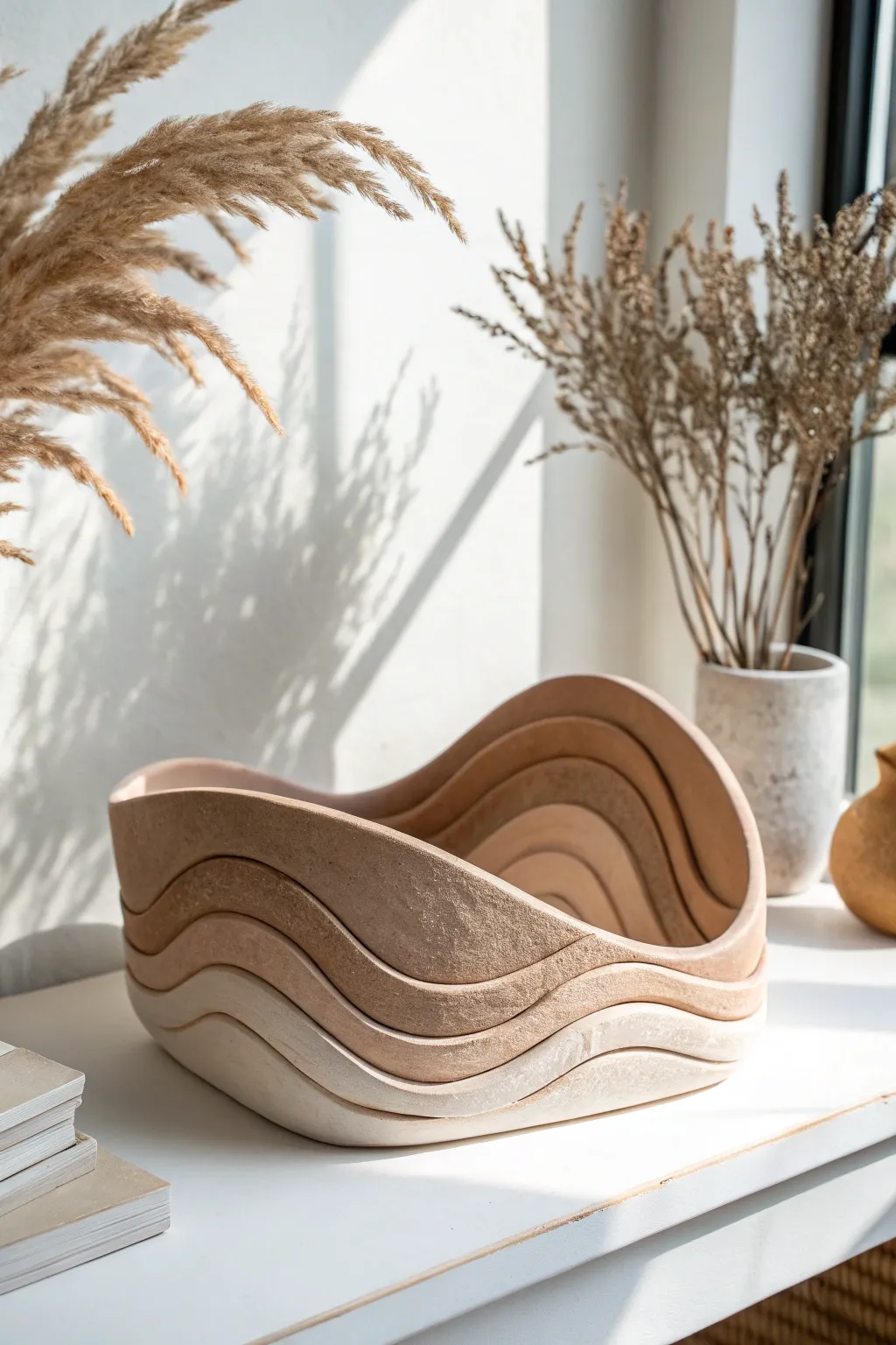 Bring the calm of rolling hills into your home with this abstract clay masterpiece.
