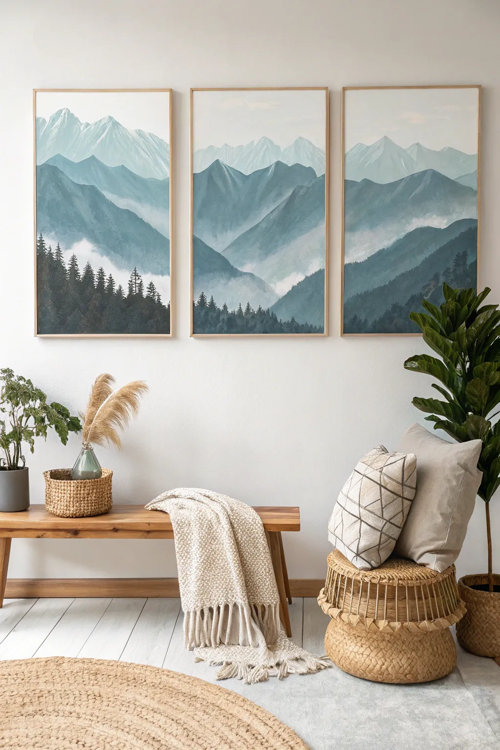 Embrace the serenity of majestic mountain ranges with minimalist artistry.
