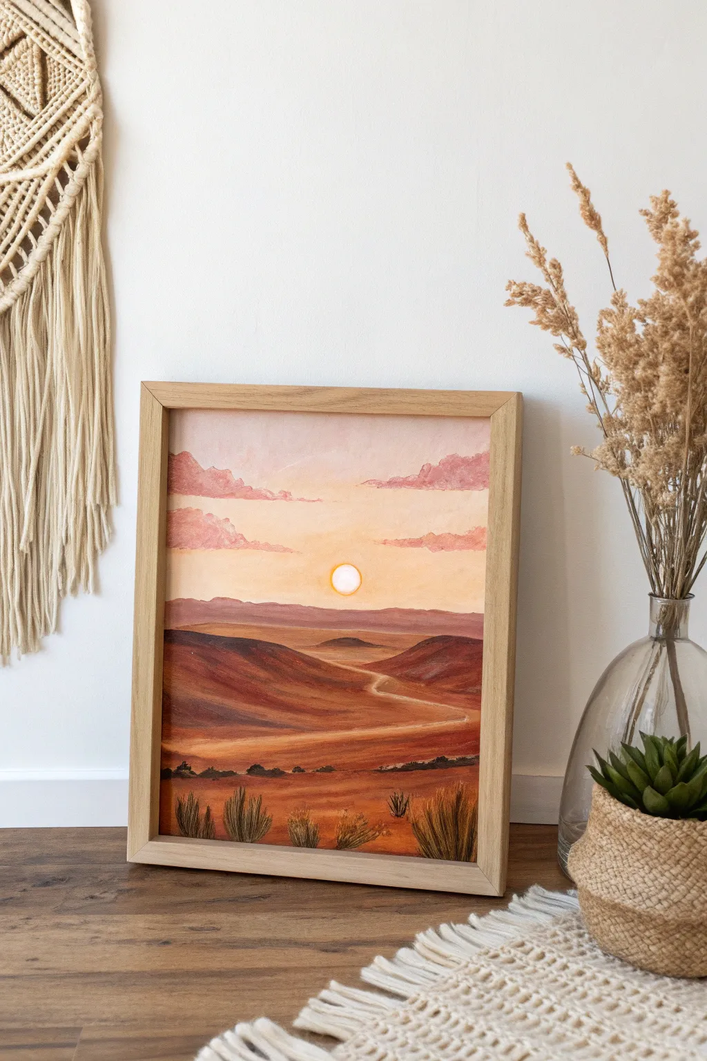 Embrace the warmth of a desert sunset in your home with this serene and minimalist painting.