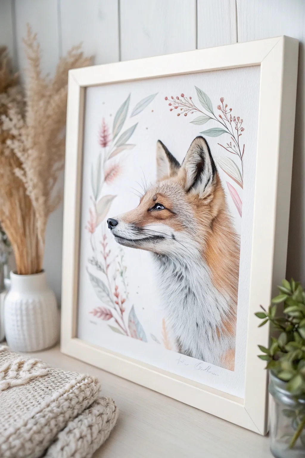 Embrace the charm of whimsy with this delightful fox portrait, blending minimalism with a boho touch.