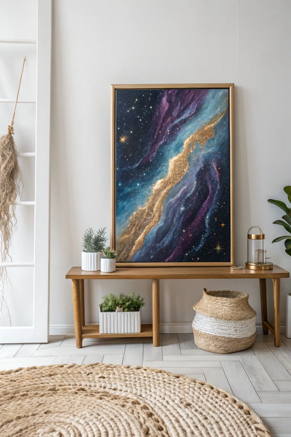 Elevate your space with celestial elegance: a cosmic abstract masterpiece that captivates and intrigues.