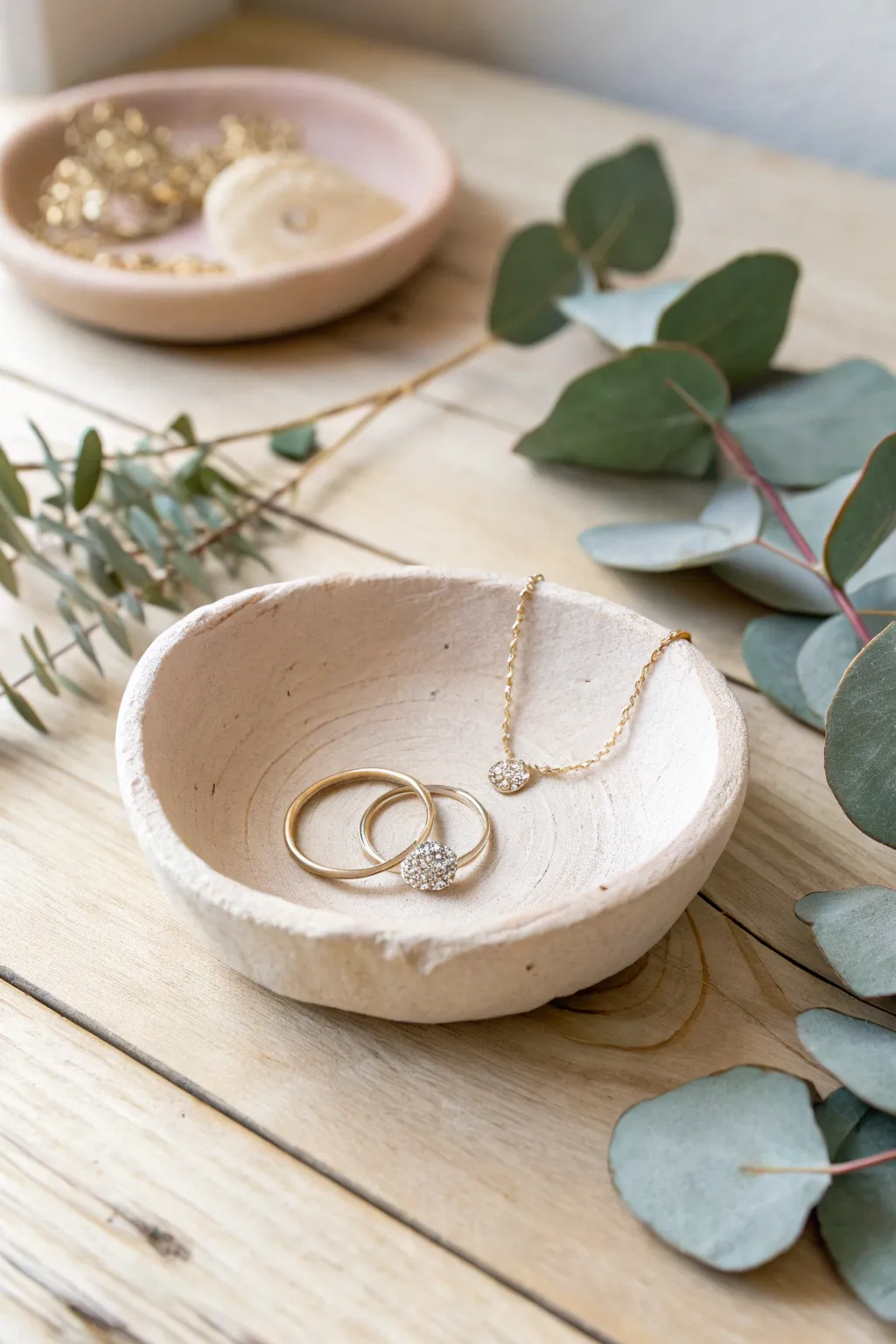 Embrace simplicity and elegance with handcrafted clay dishes—perfect for displaying your cherished jewelry.