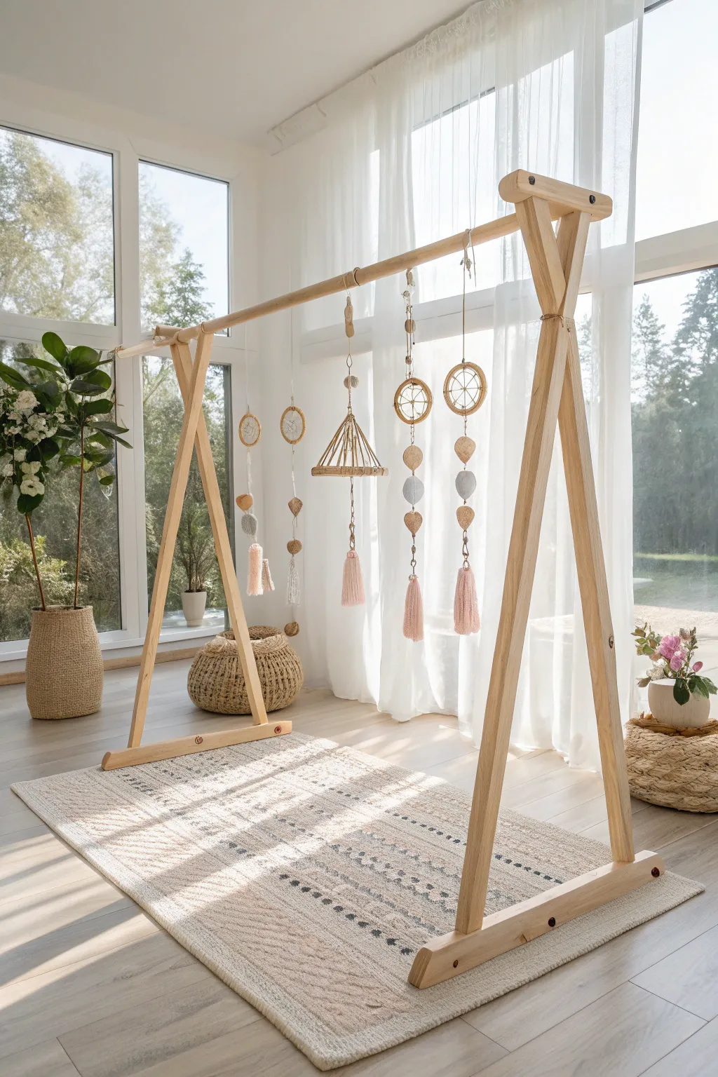 Discover hidden wonders: An interactive art installation that blends Scandinavian minimalism with boho charm, inviting you to engage and explore.