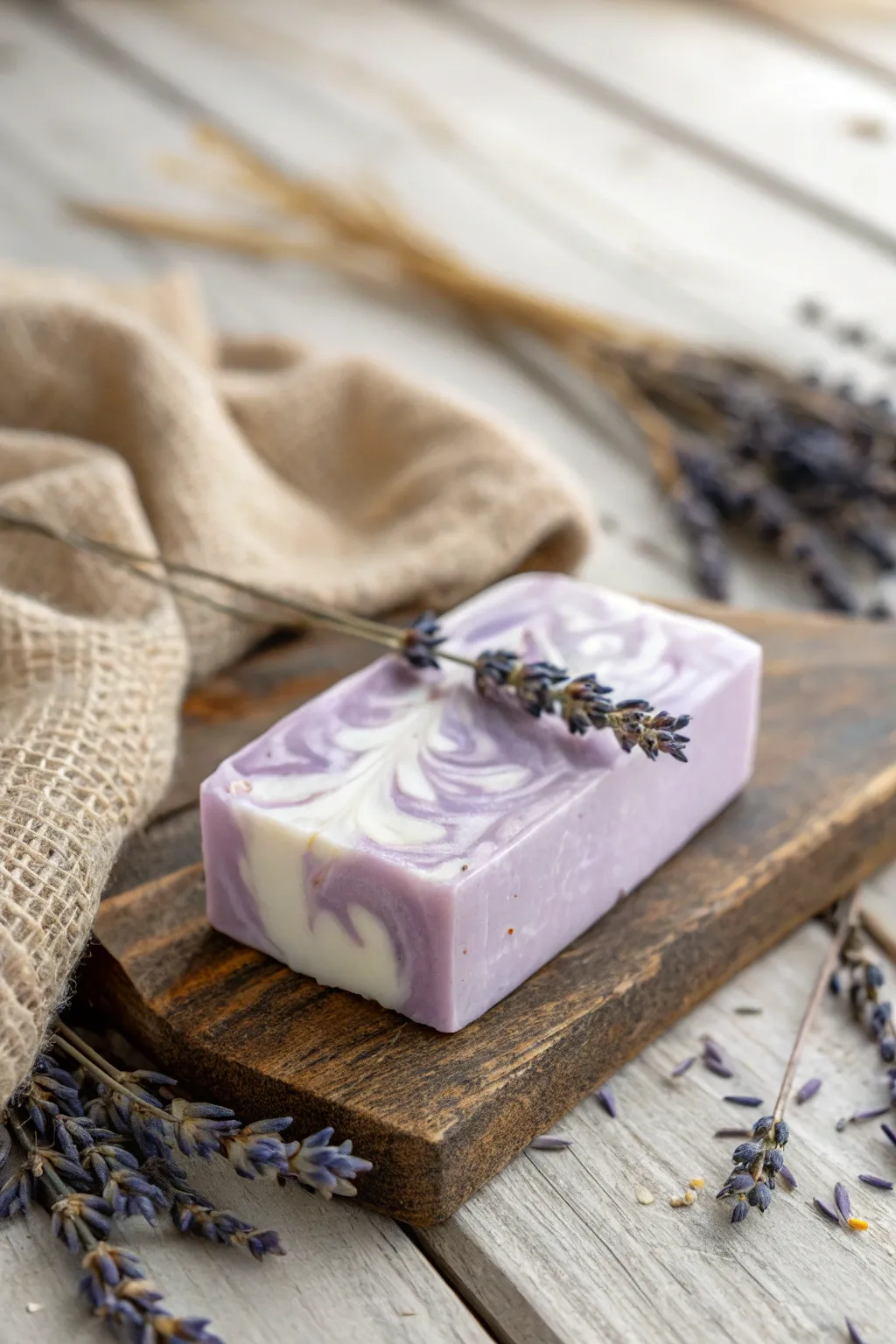Embrace the art of simplicity with homemade lavender soap — a soothing touch of nature's elegance.