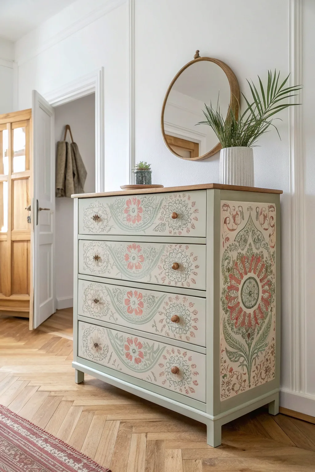 Transform your space with the magic of stencils: a touch of floral elegance for minimalist interiors.