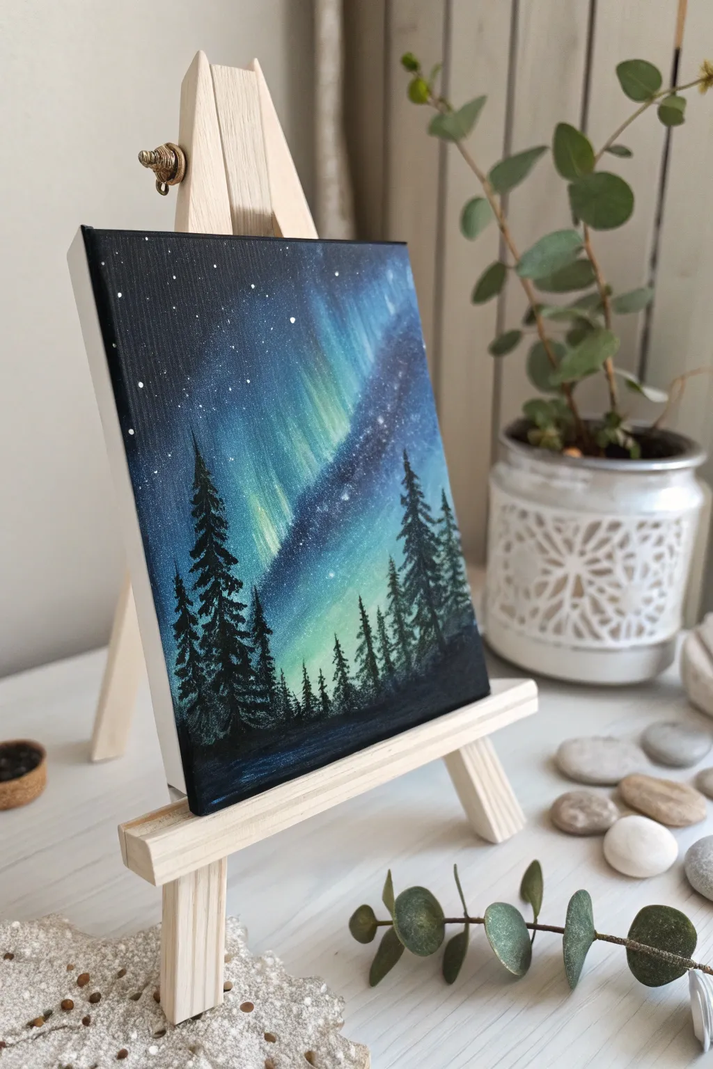 Bring the mystical beauty of the aurora borealis into your home with this simple, yet captivating painting idea. #ScandinavianBoho #MinimalistArt