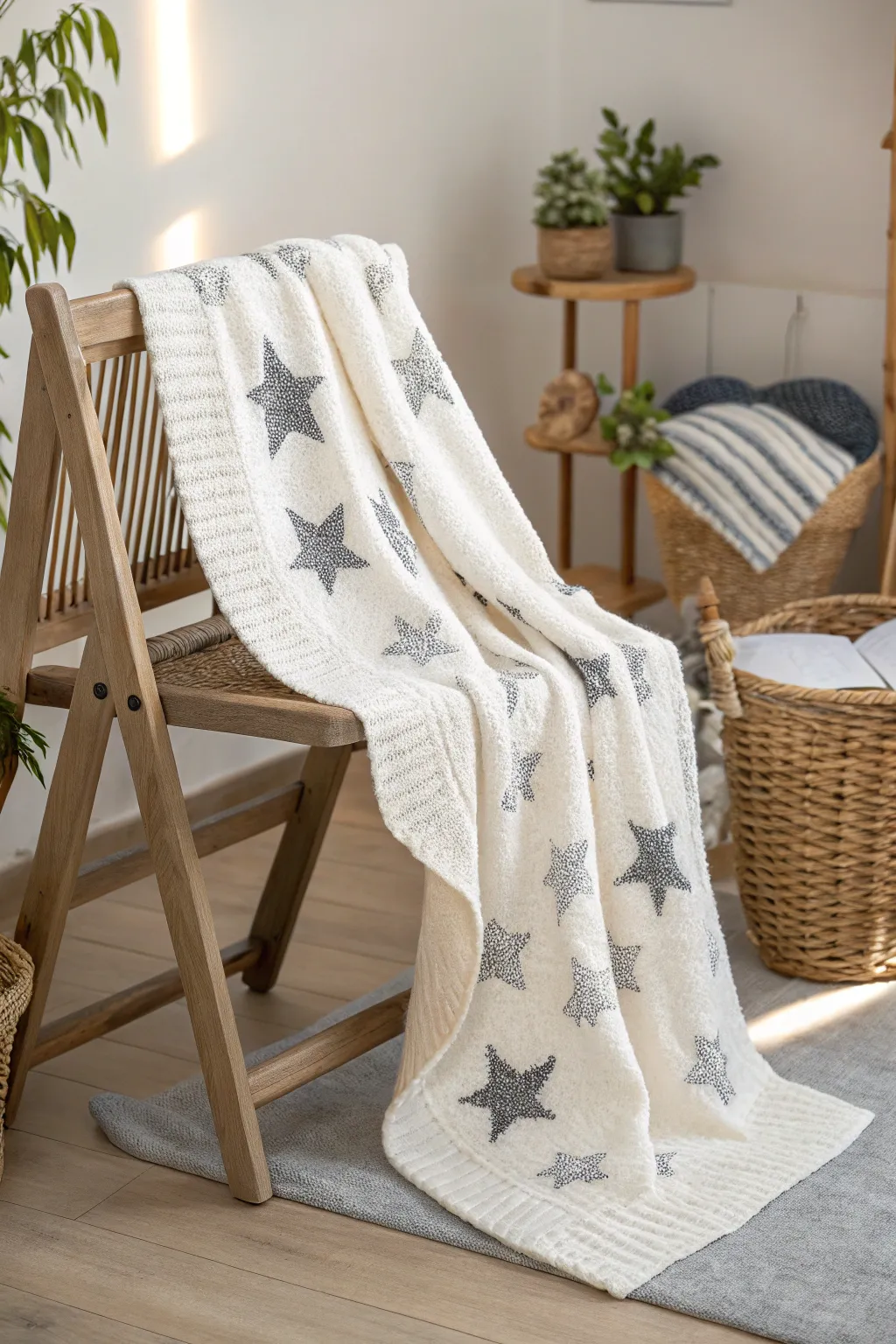 Wrap your little one in a dreamy night sky with this starry knitted baby blanket. ✨ #HandcraftedElegance #ScandiBoho
