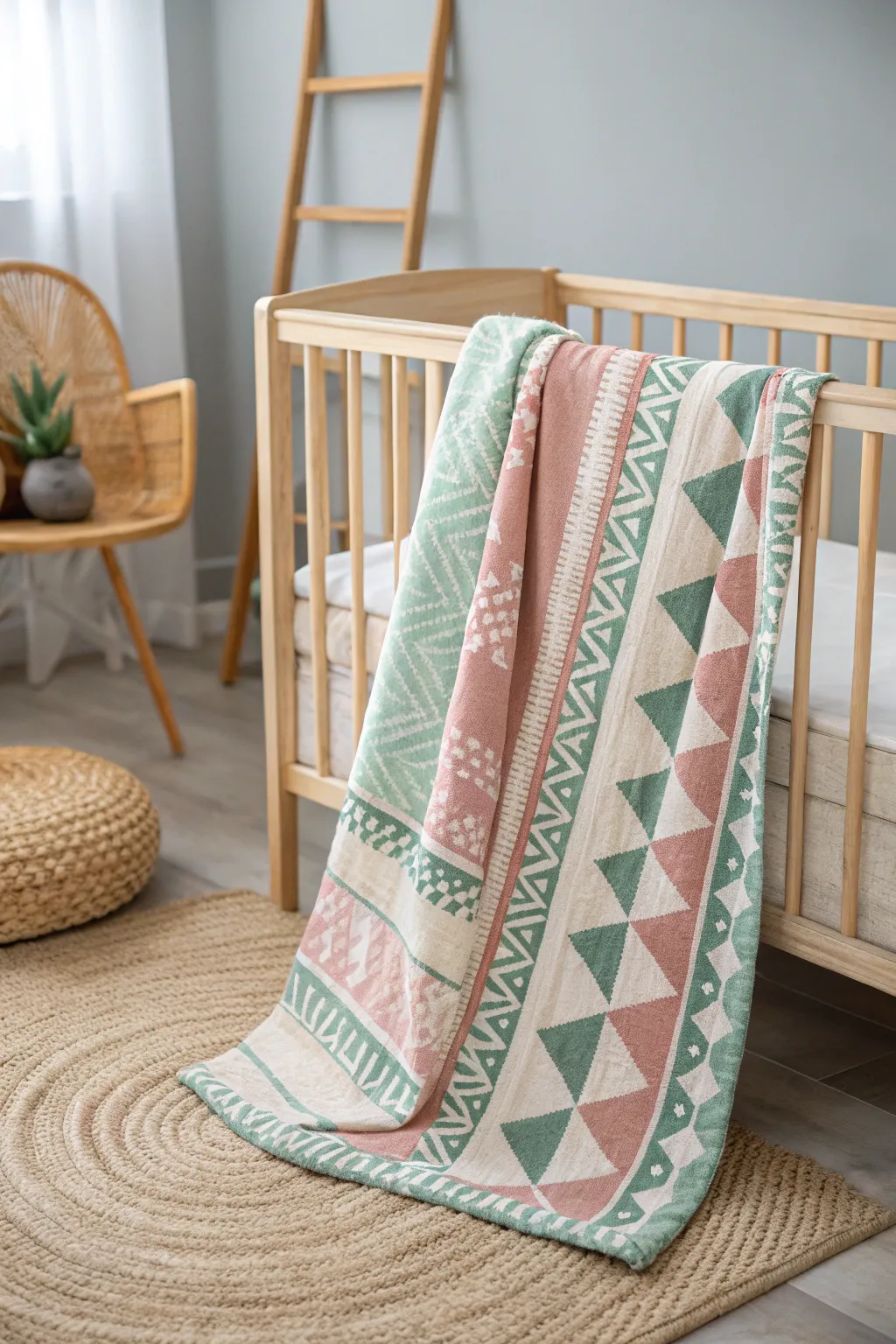 Add a touch of modern elegance to your nursery with this stunning geometric baby blanket.