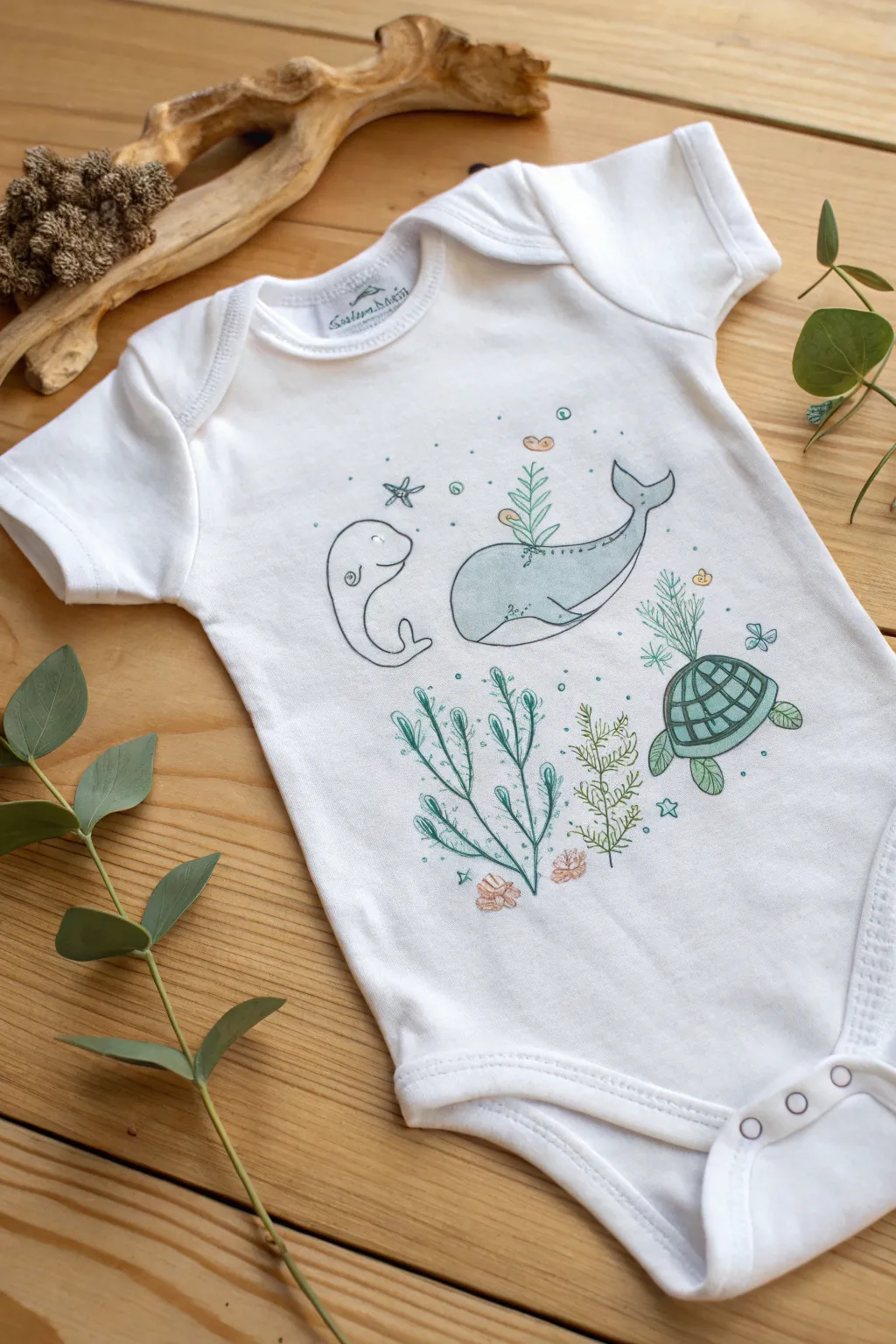 Dive into whimsical waters with this charming under-the-sea embroidered onesie—where craftsmanship meets minimalist beauty. 🌊🐢