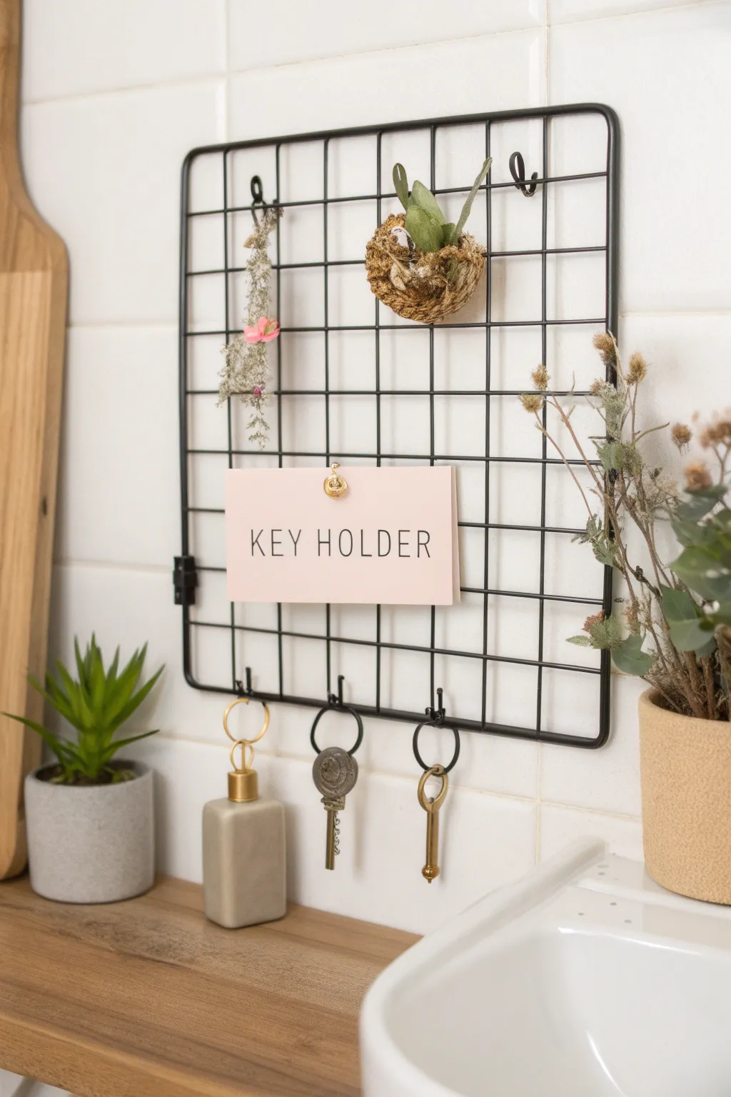 Elevate your bathroom with a chic wire mesh key holder—where Scandinavian simplicity meets Boho charm.