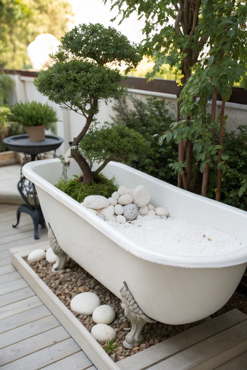 Find your Zen: Transform your space with this serene bathtub planter idea.