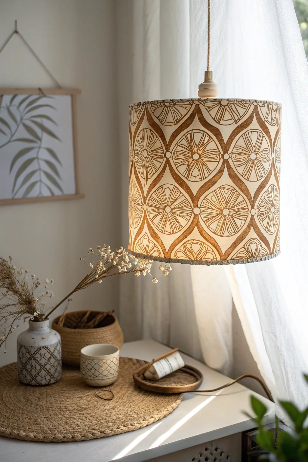 Illuminate your space with the cozy charm of a handcrafted batik lampshade.