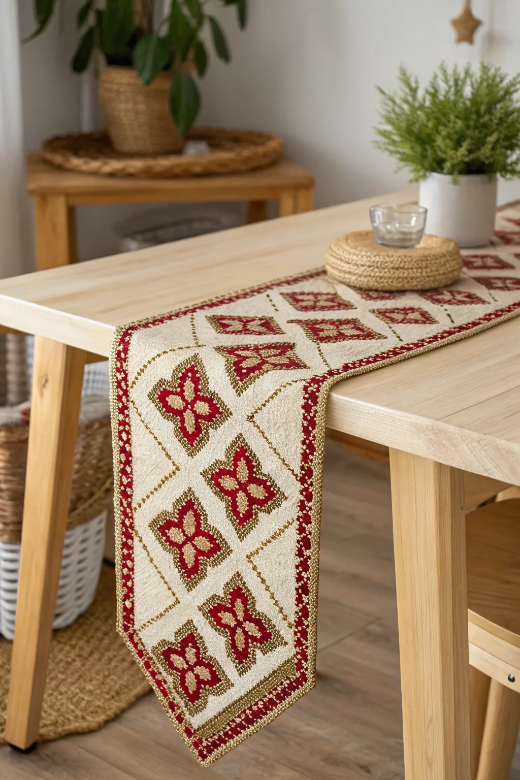 Elevate your holiday dining experience with a handcrafted beaded table runner, merging festive charm with minimalist elegance.