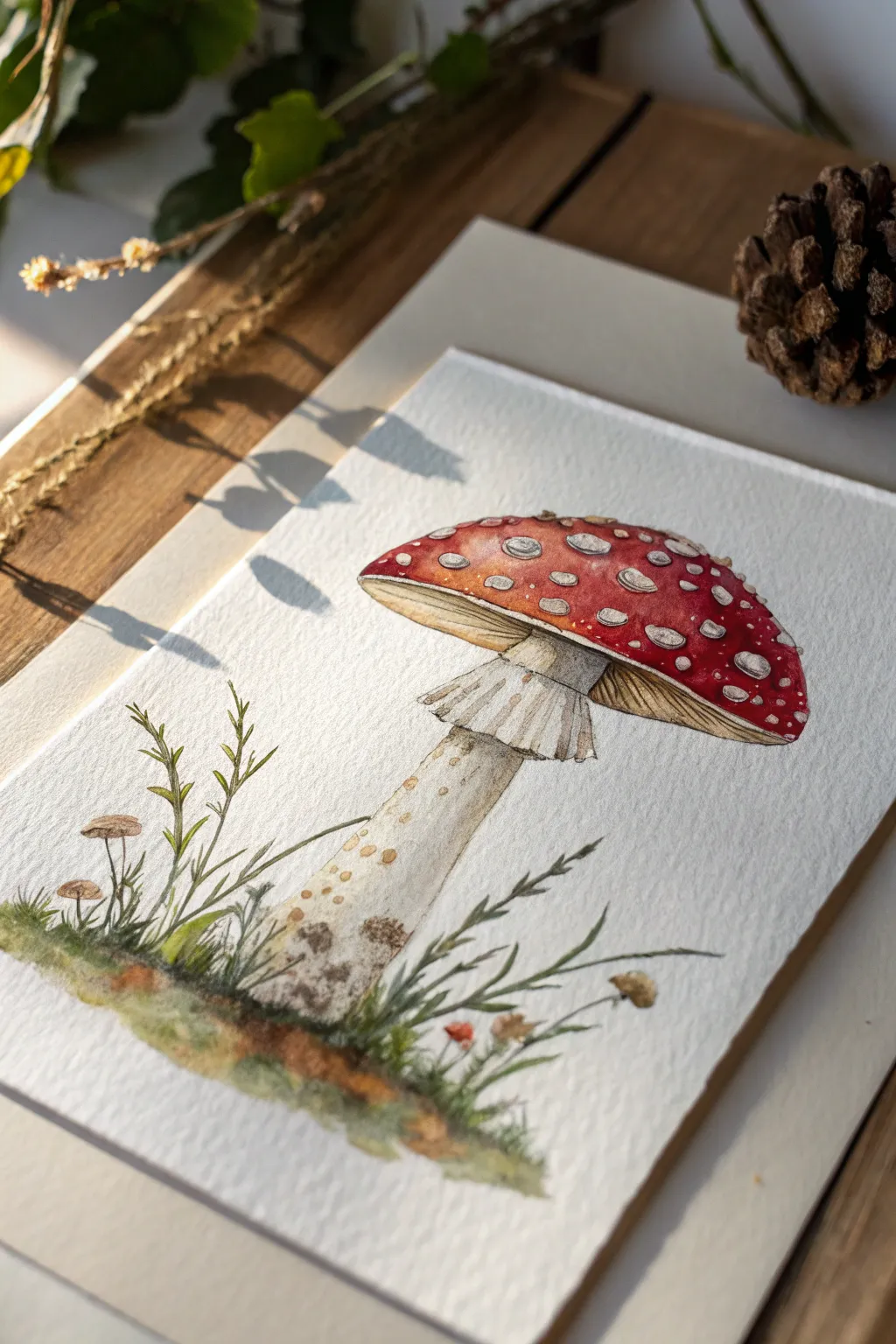 Whimsical Watercolor: Embrace the charm of simplicity with this delightful mushroom painting.