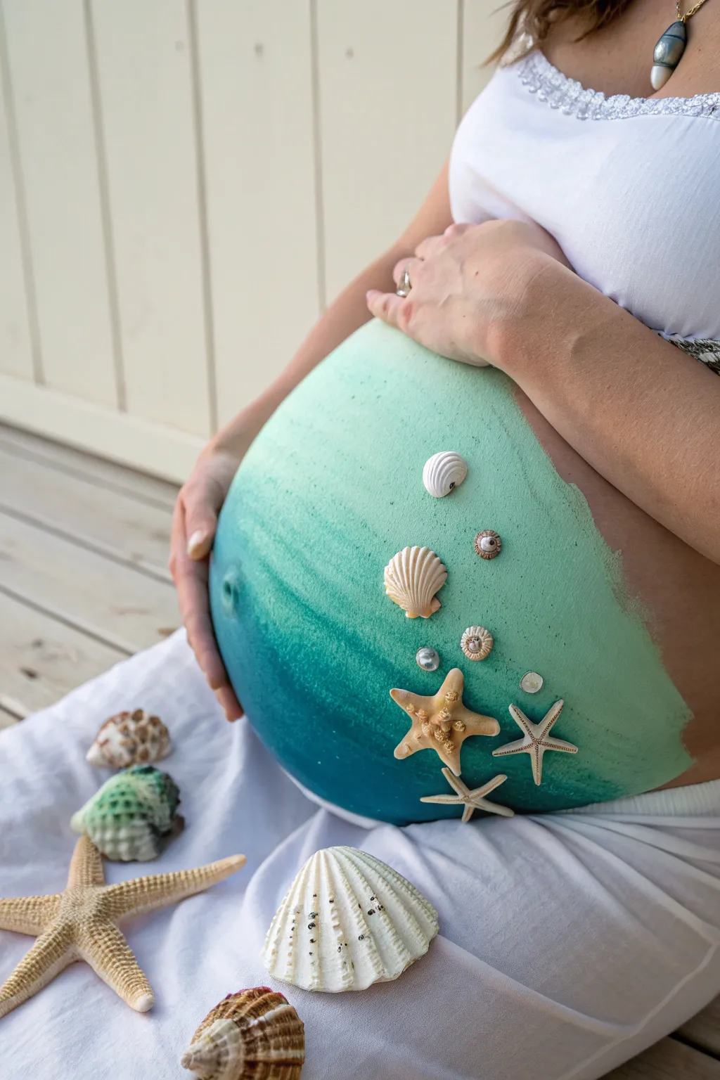 Embrace the serenity of the sea with this stunning ocean-inspired belly cast, a perfect blend of minimalist elegance and boho charm.