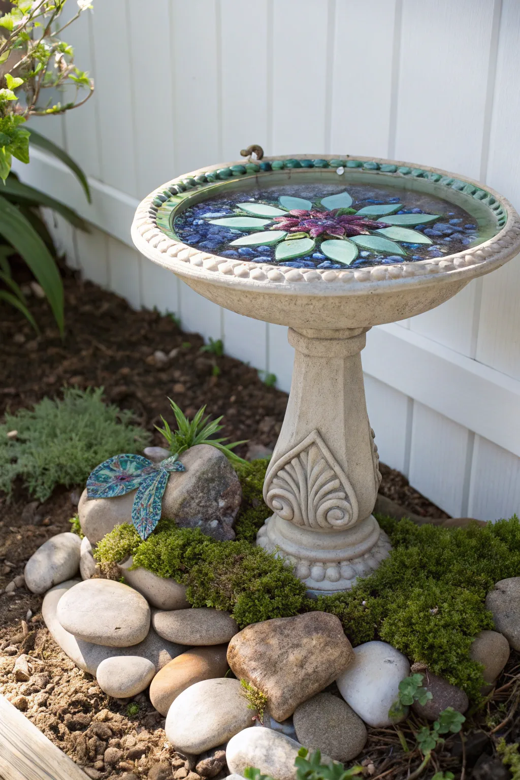 Let your fairy garden sparkle with the enchanting hues of stained glass.