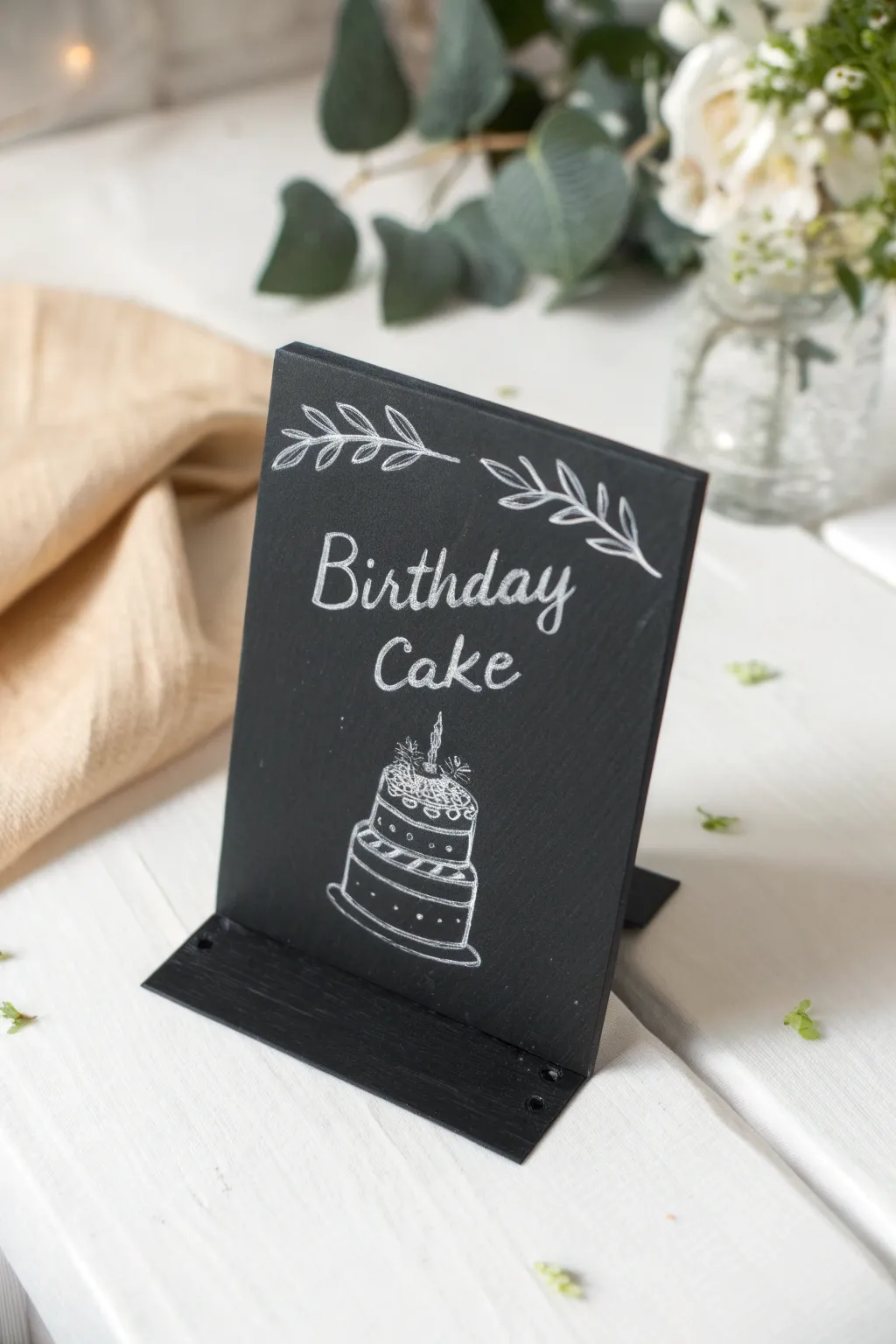 Celebrate with simplicity: A handcrafted chalkboard cake card for a personal touch.