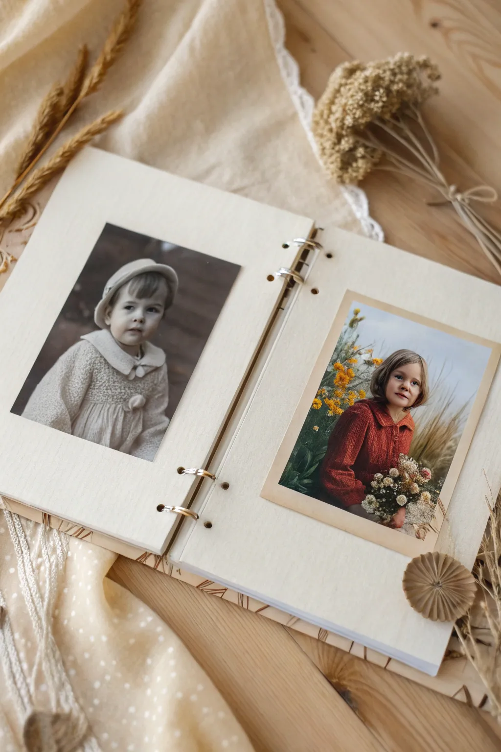 Celebrate the journey: A timeless 'before and after' scrapbook page capturing growth and cherished memories.