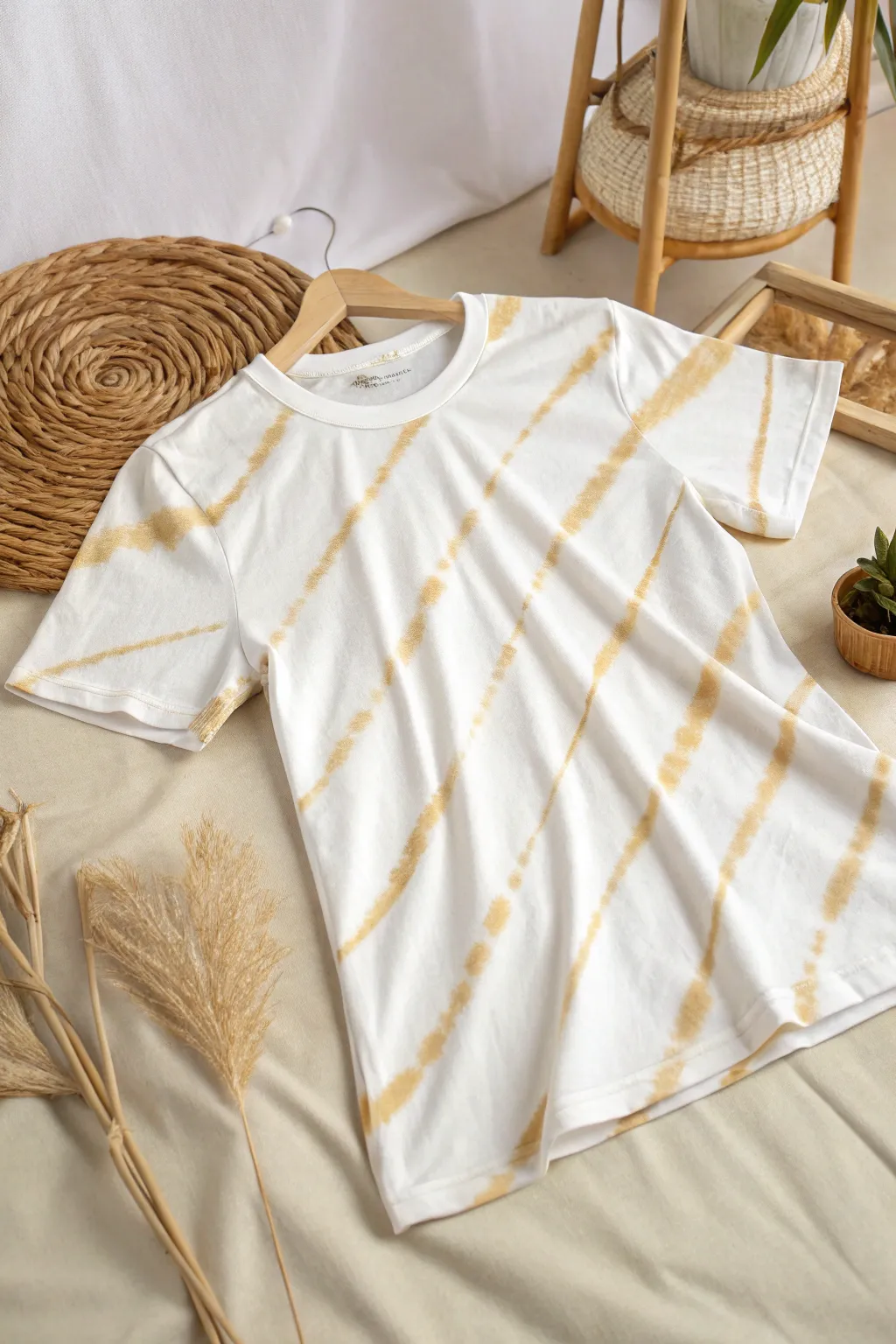 Transform your wardrobe with the dynamic elegance of diagonal bleach tie dye patterns.