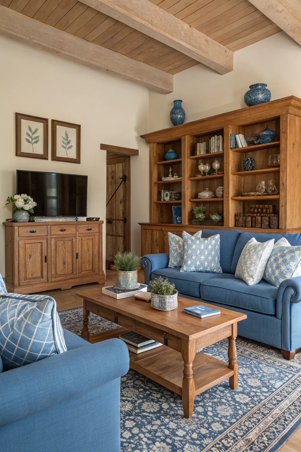 Combining blue with natural elements for a balanced look.