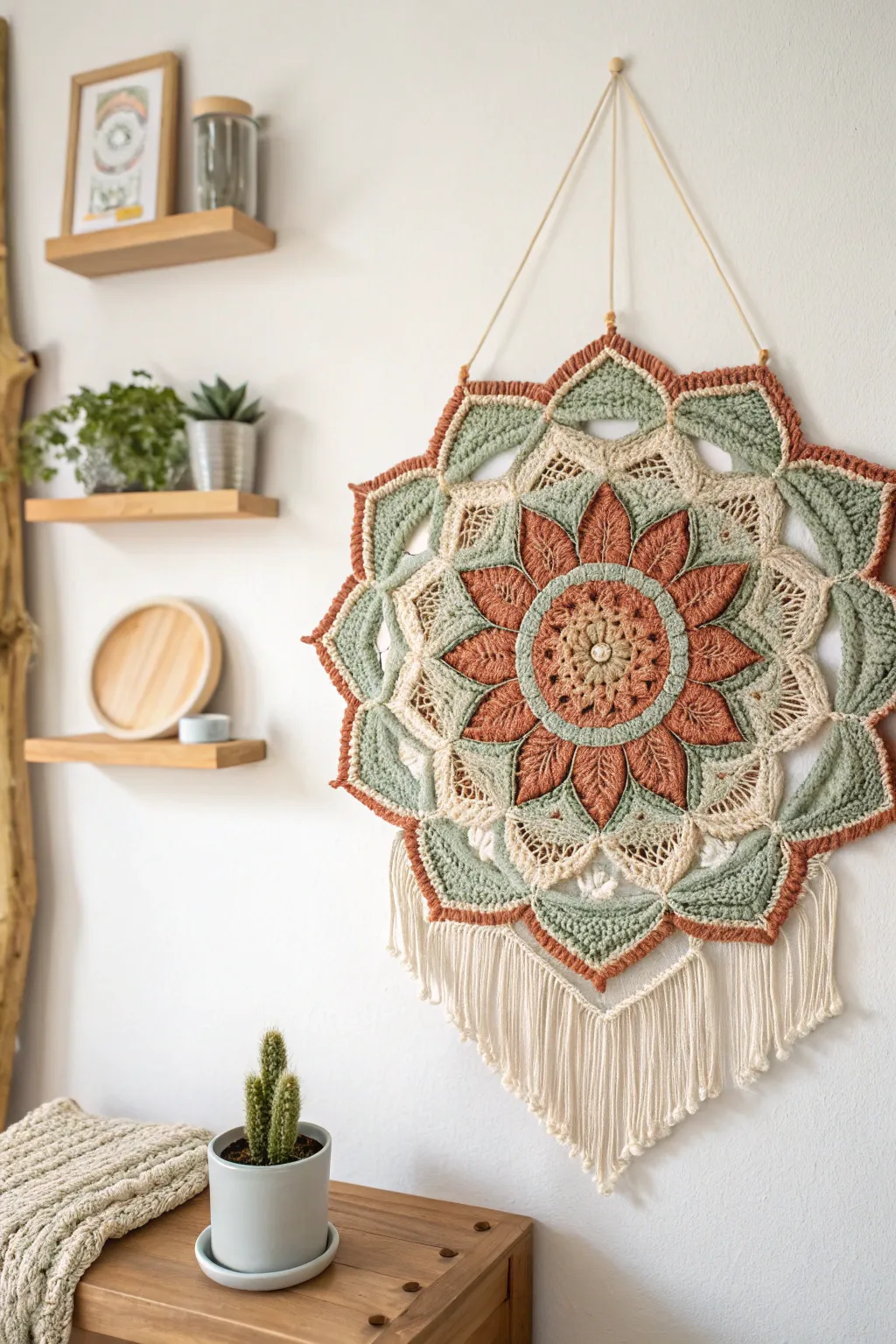 Add a touch of boho charm to your space with a handmade crochet mandala.