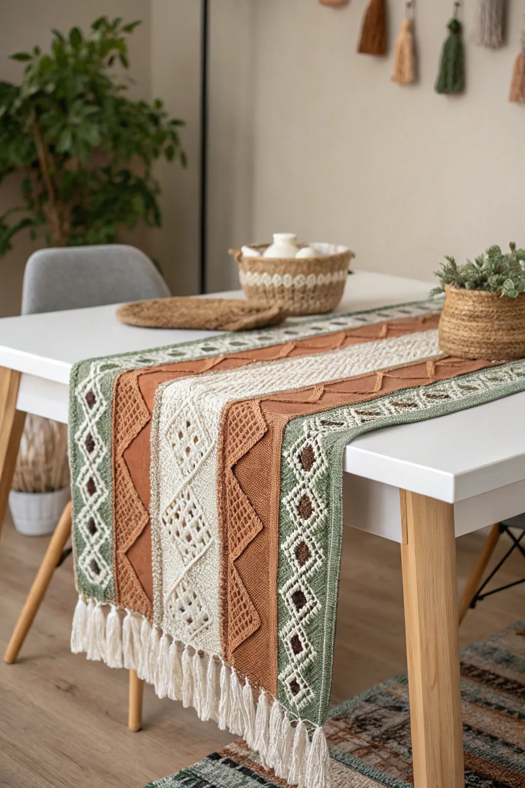Elevate your dining experience with this stunning boho table runner, where simplicity meets natural beauty.