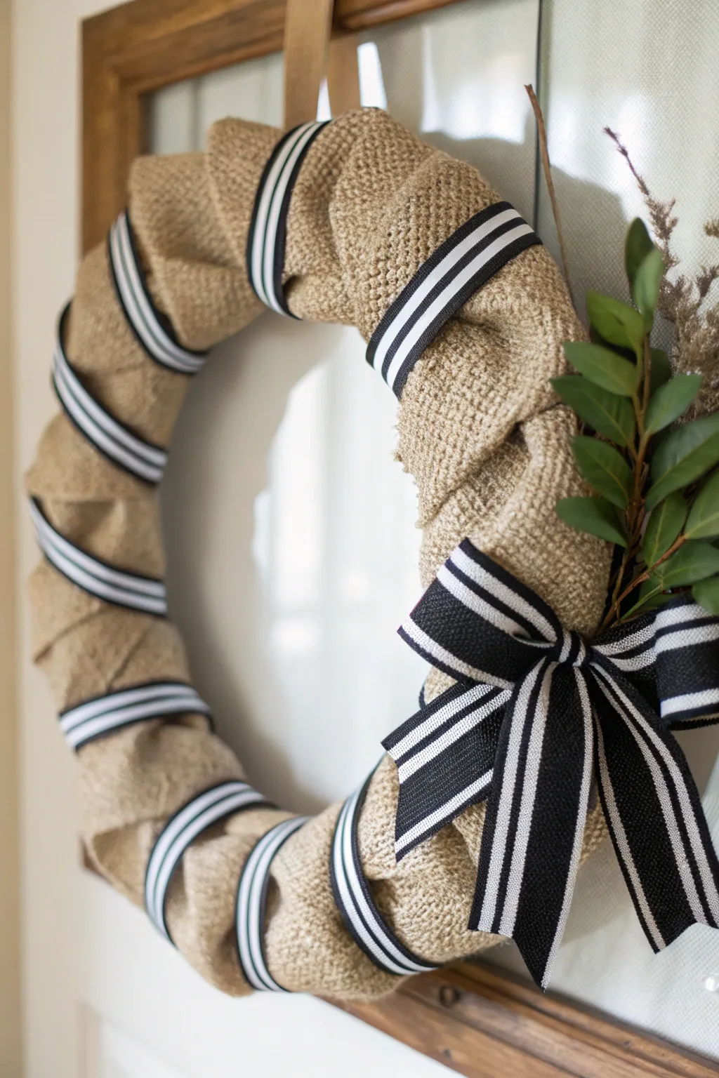 Discover the beauty of simplicity with this monochrome magic burlap wreath.