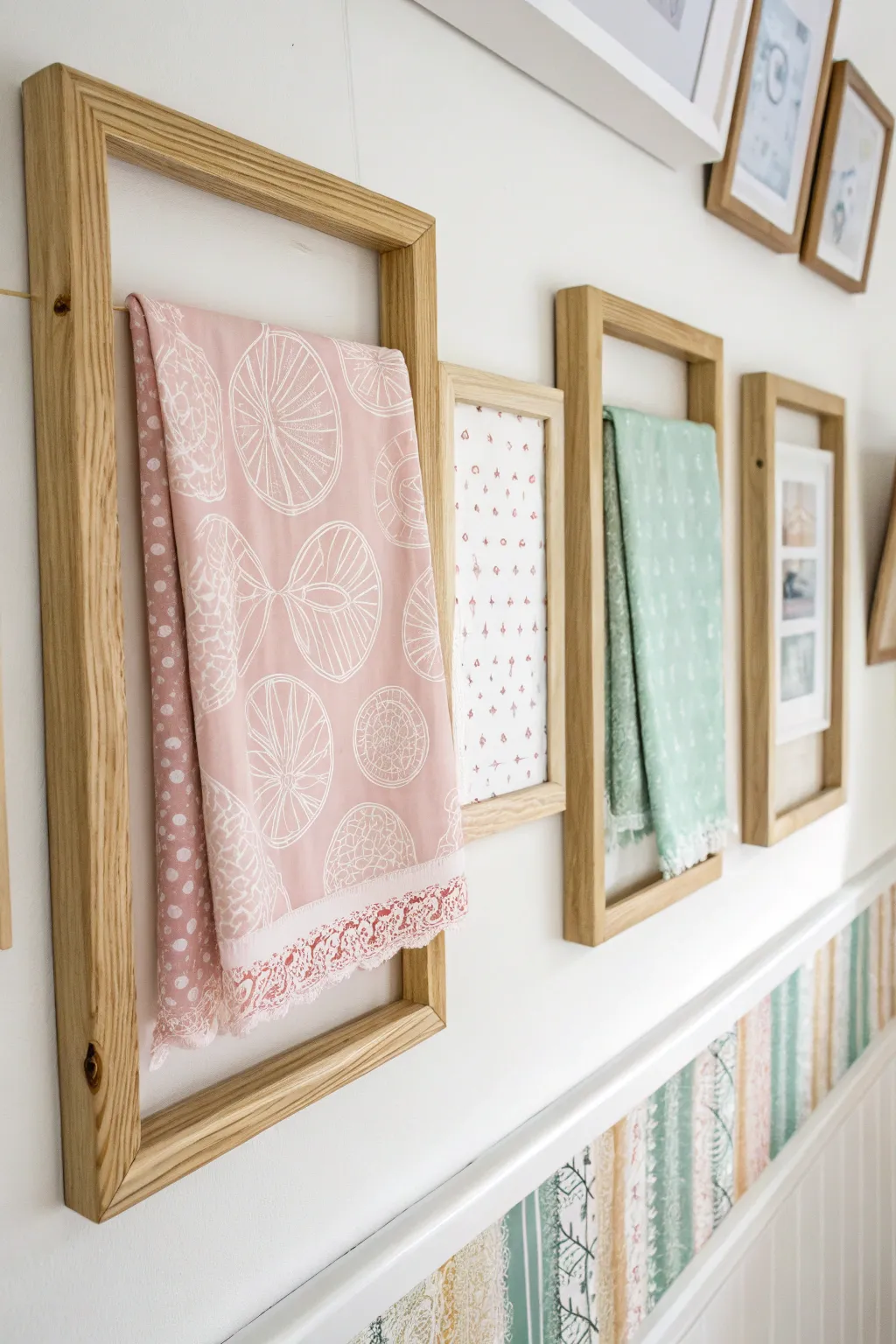 Transform your nursery with chic, minimalist wall art using colorful burp cloths—where Scandinavian simplicity meets Boho flair.