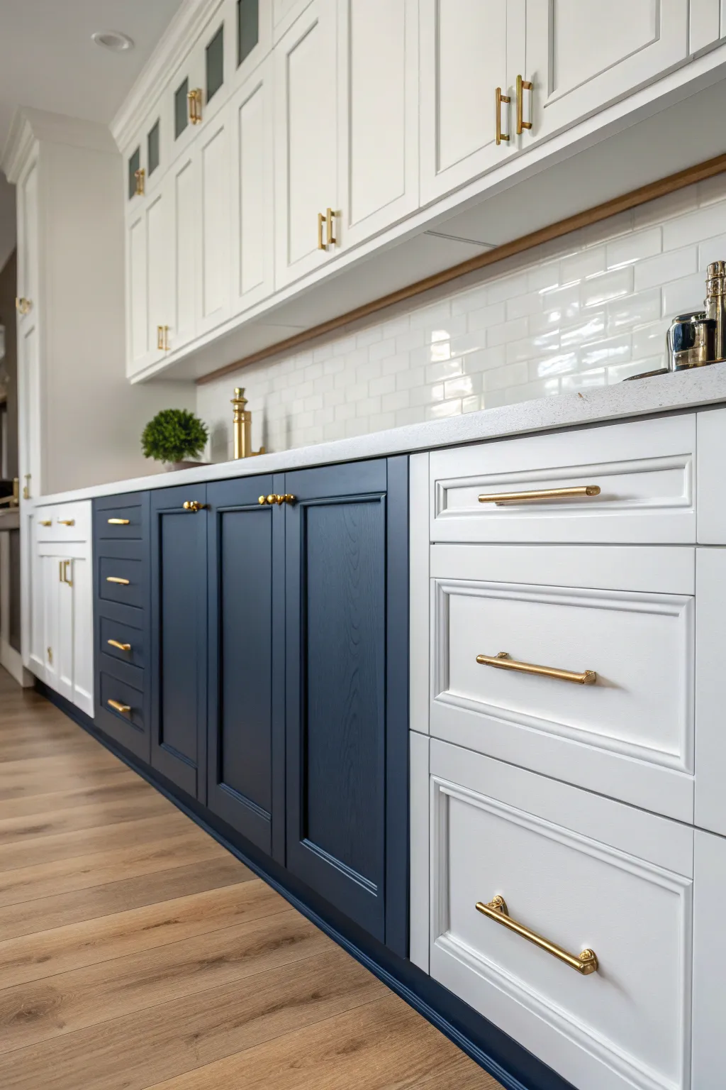 Elevate your kitchen space with the timeless elegance of two-tone cabinets, masterfully crafted for a stunning aesthetic.