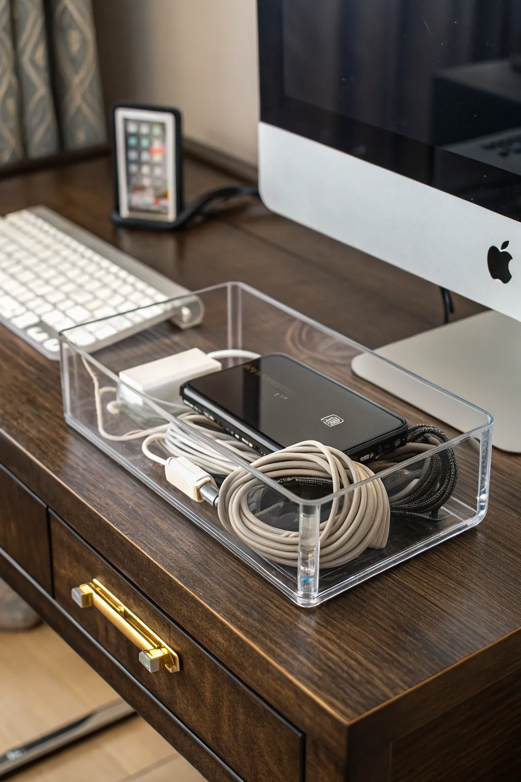 Elevate your workspace with transparent organization: a modern solution for tidy cable management.