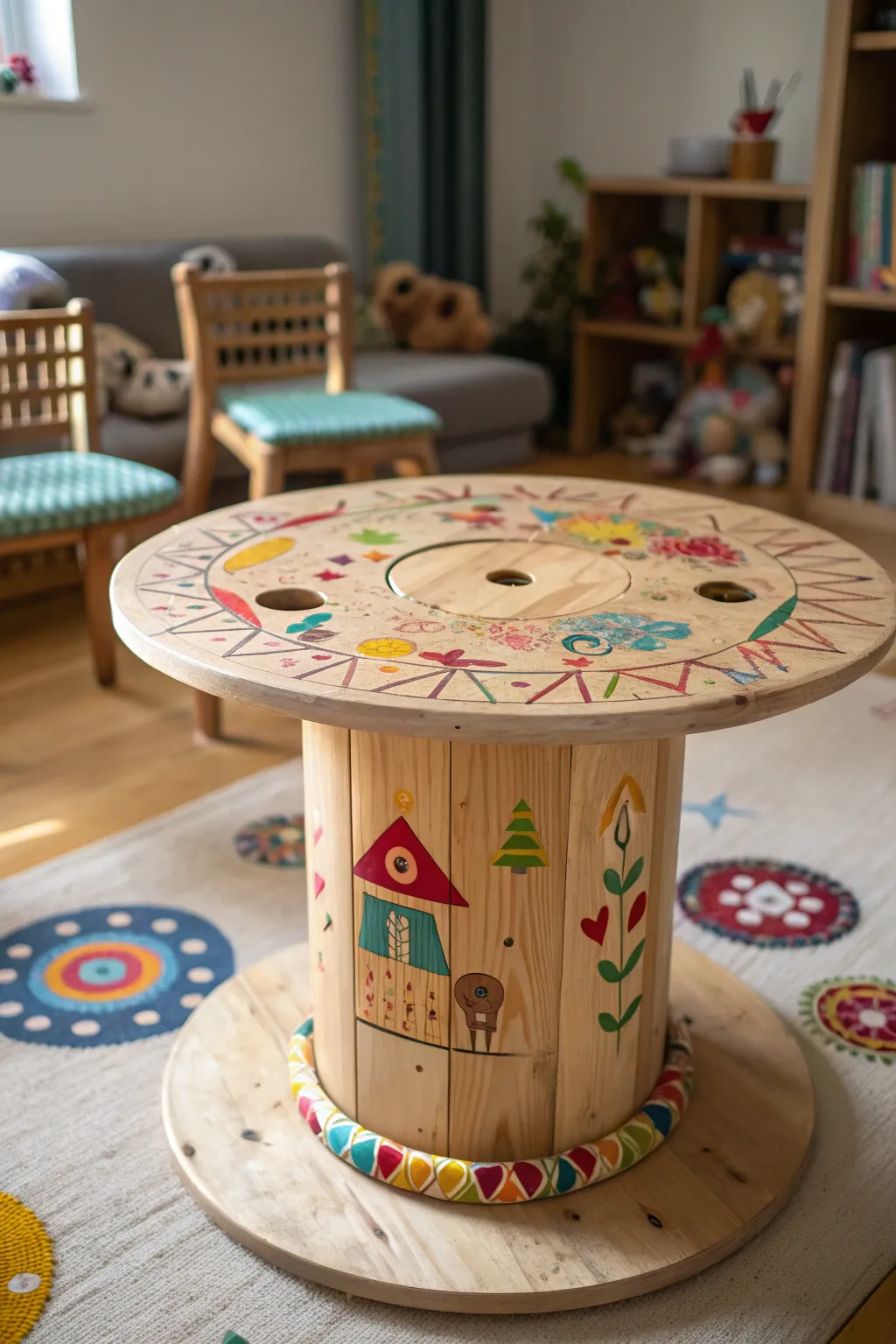 Transform playtime with this handcrafted cable spool table, perfect for sparking young imaginations!