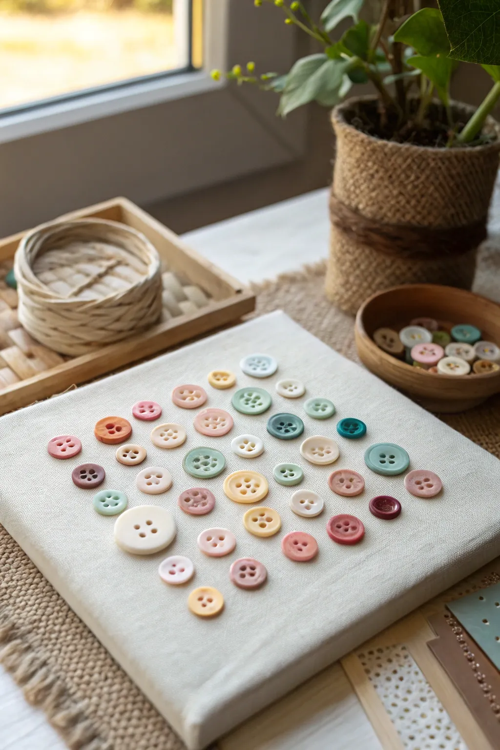Crafting beauty: Explore creativity with this charming button art project perfect for little hands.