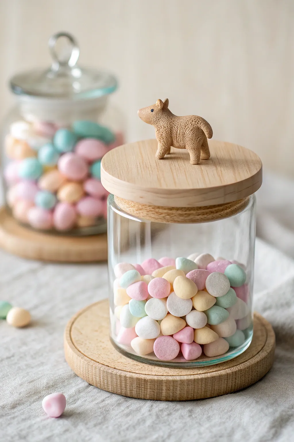 Add a playful twist to your decor with interactive candy jar lids!